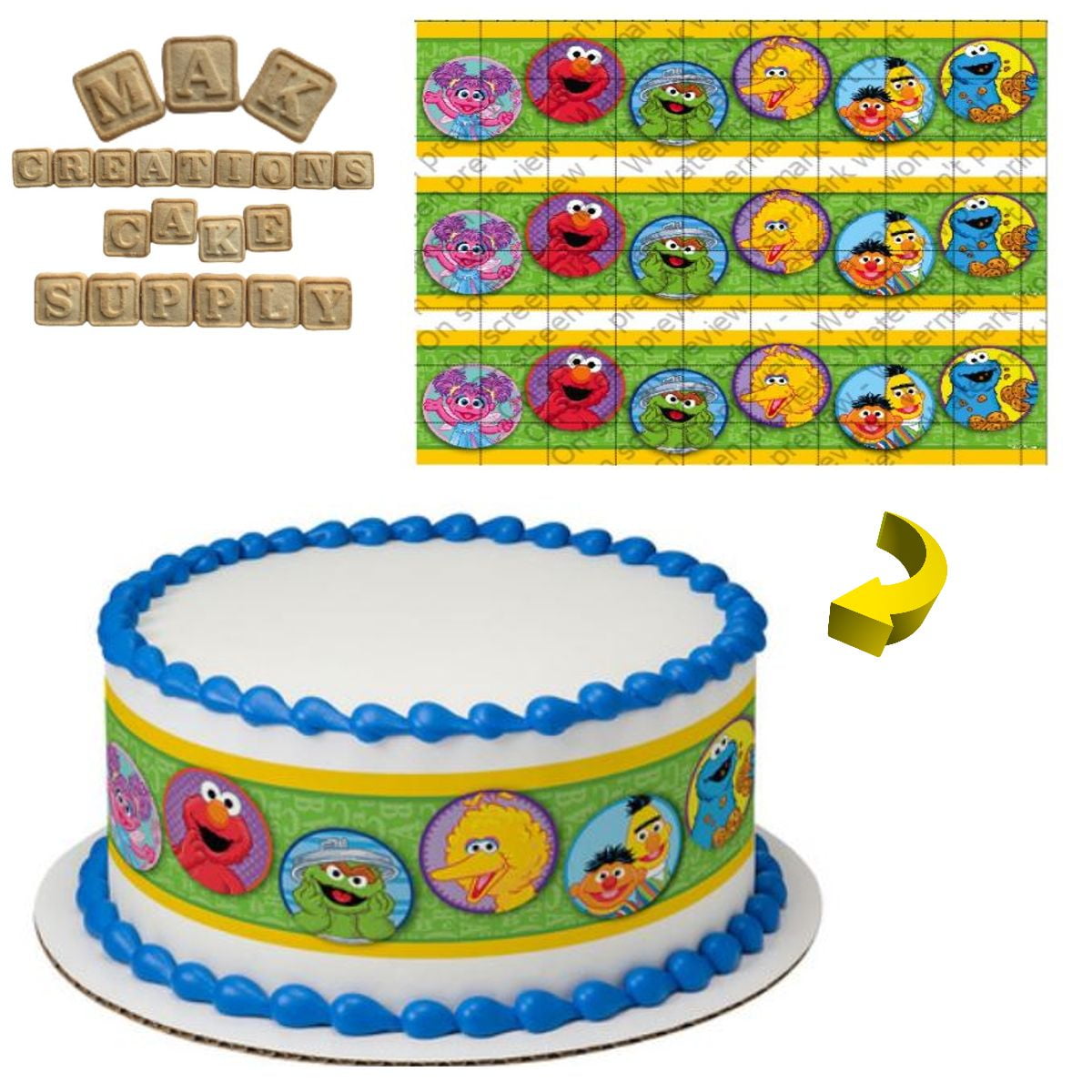 MAK Creations Cake Supply Sesame Street Edible Cake Strips (Multicolor, 3 Strips per Sheet) t0nsn