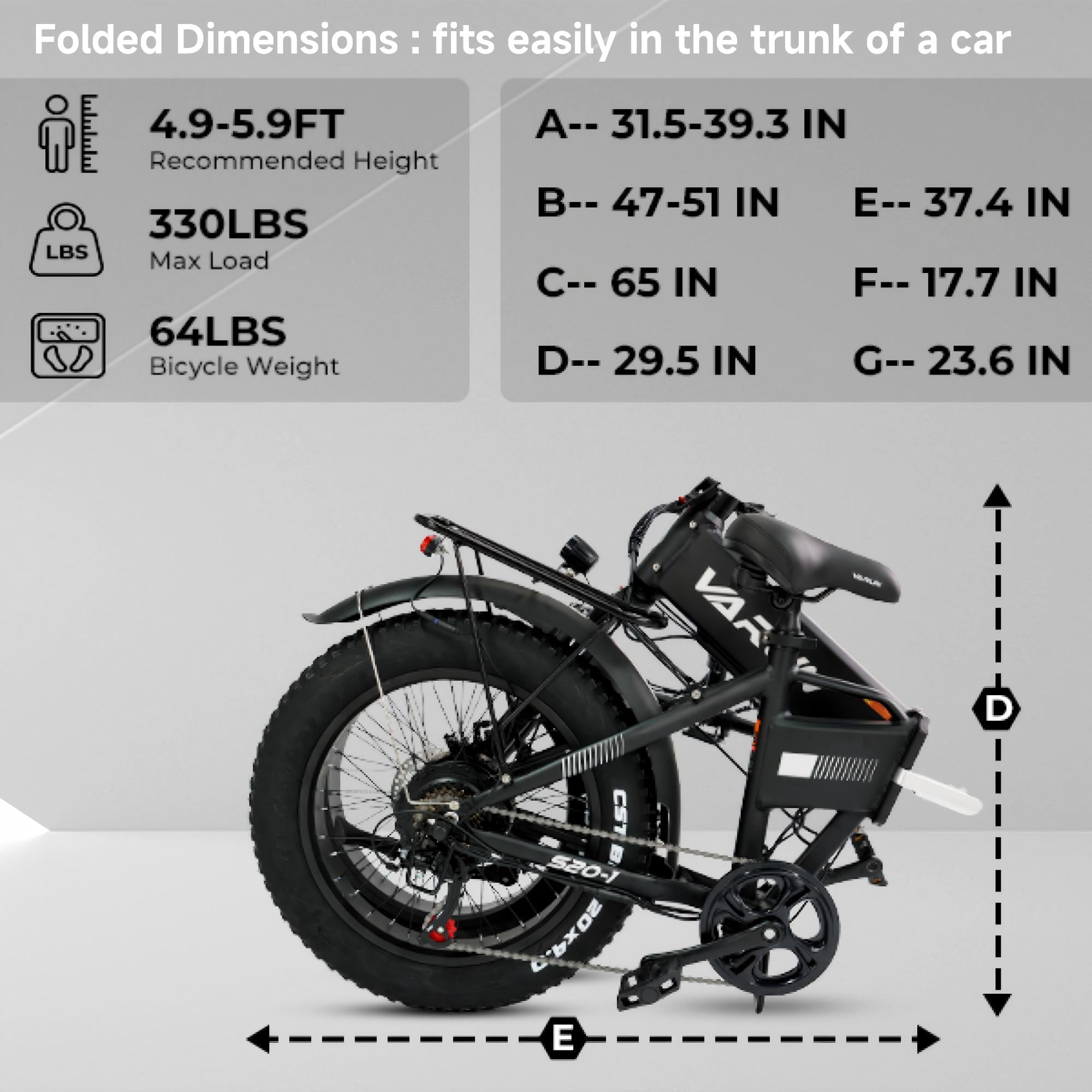 VARUN 20 in Folding Electric Bike for Adults, Fat Tire E-Bike with 750W Motor and 62 Mile Range (Black, 20 in) rg2fg