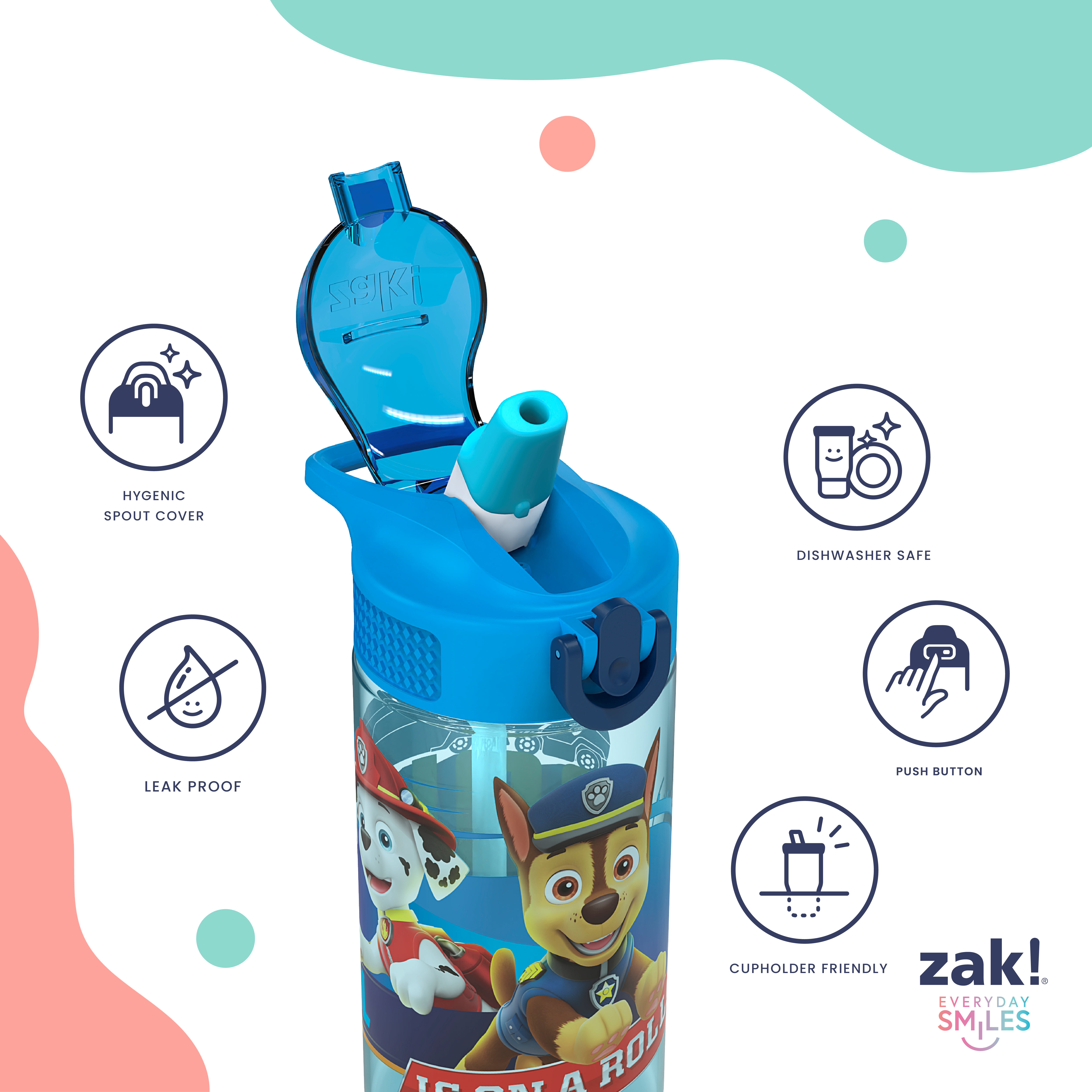 Zak Designs Paw Patrol Kids Water Cup with Straw (Blue, 16 oz) bbsjf
