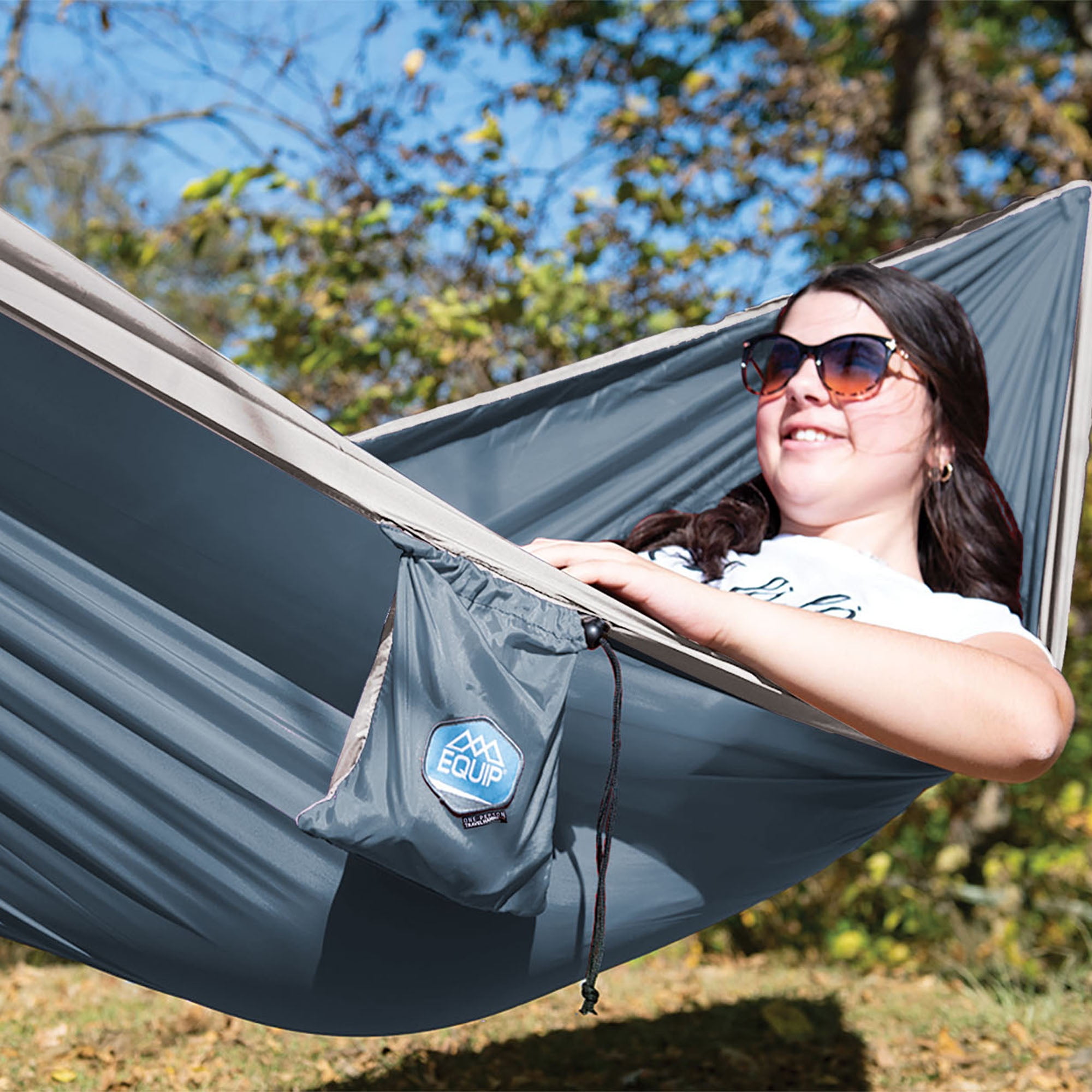 Equip 1P Travel Hammock Lightweight Portable Camping Gear (Blue Steel/Stone, 116 in x 59 in) 2zrpp