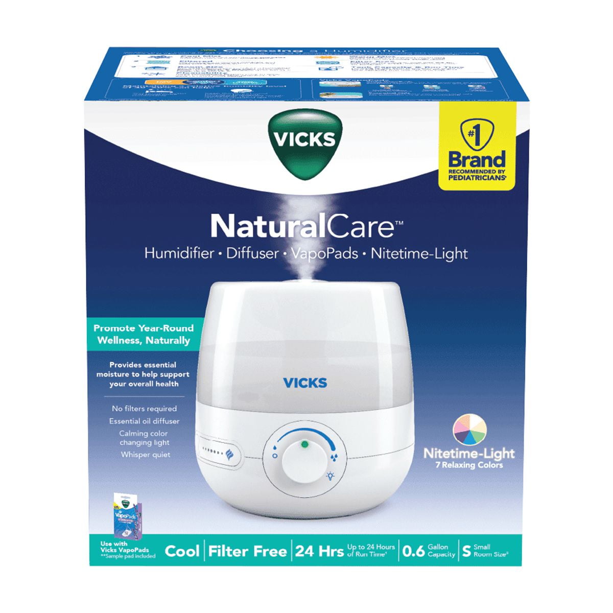 Vicks Ultrasonic Cool Mist Humidifier with Essential Oil Diffuser (White, 0.6 gal) hddgz