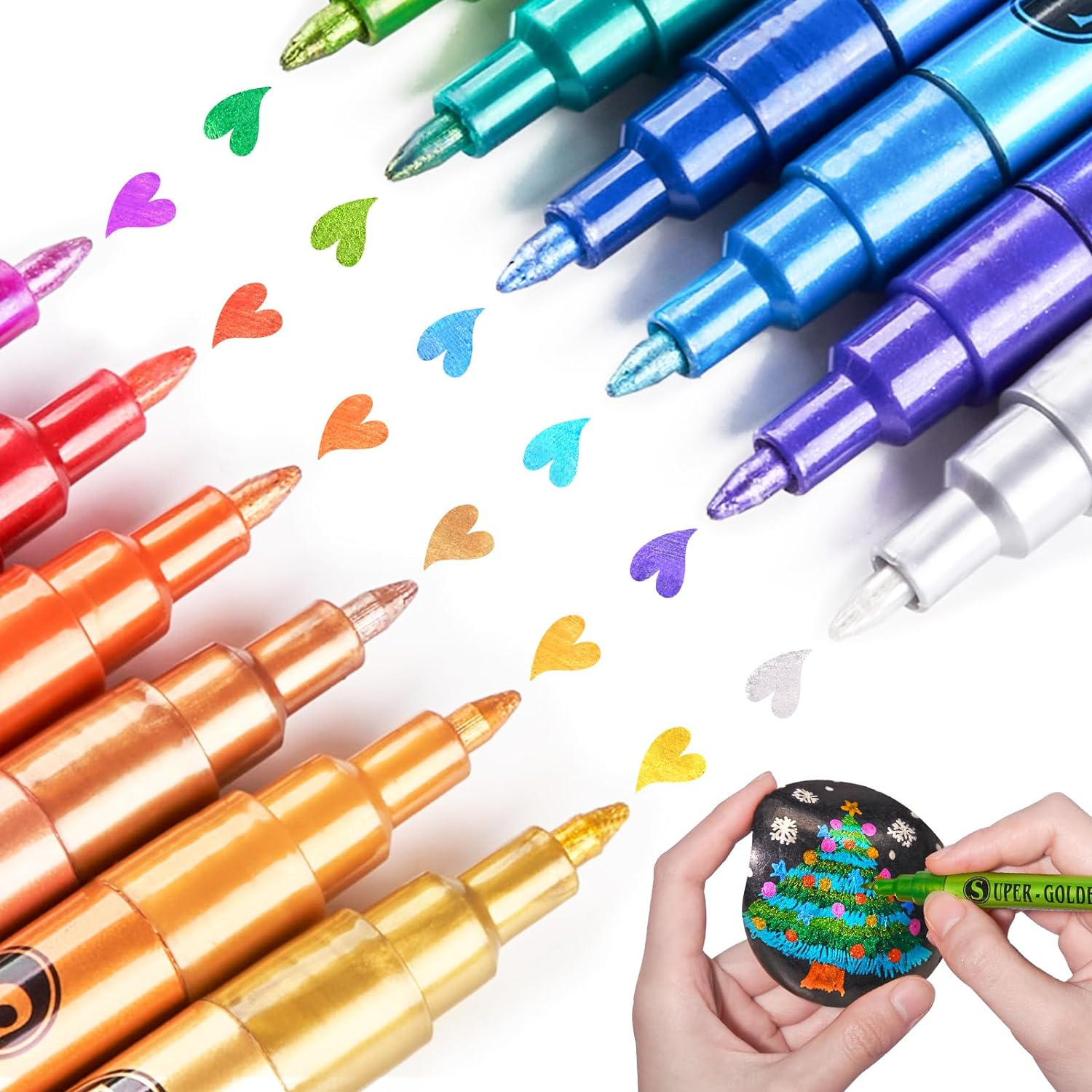 Lightwish Metallic Acrylic Paint Markers, Sparkle Glitter Art Pens for Rock Painting and DIY Crafts (12 Colors, 12 Pack) o6uhd