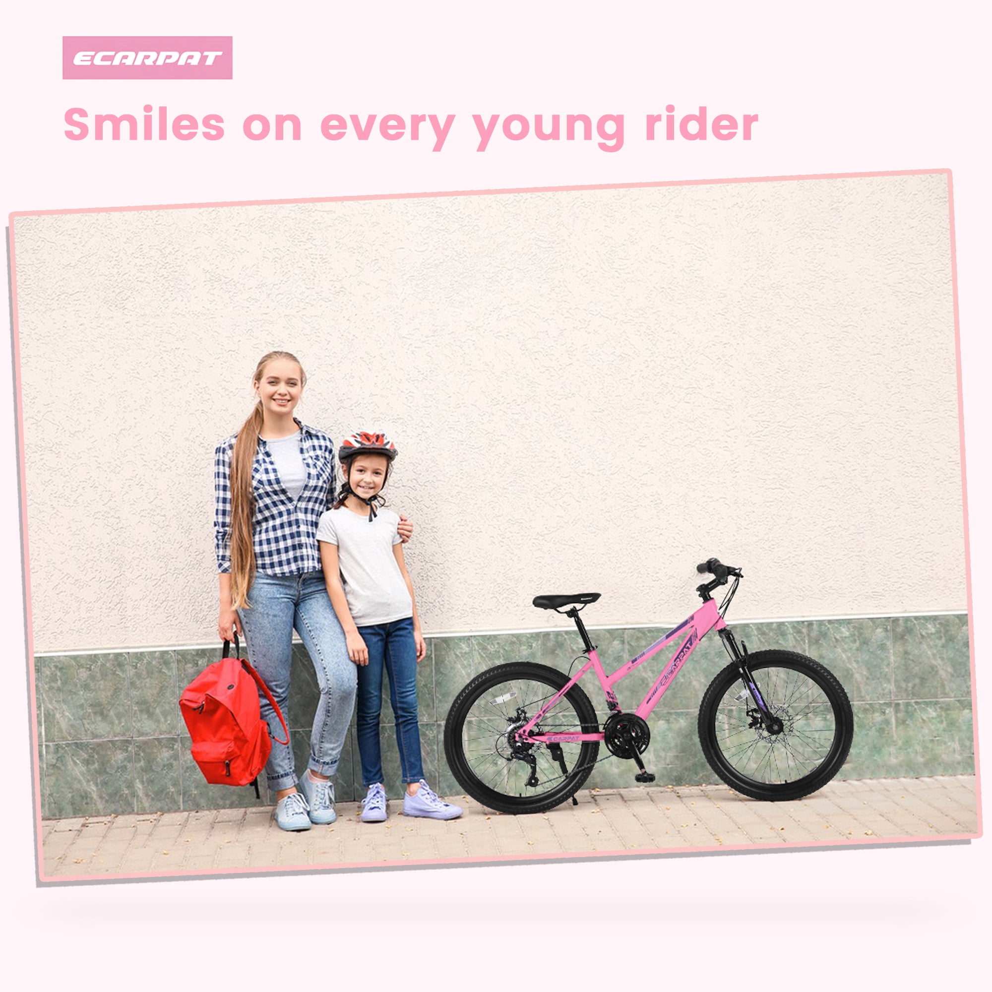 Ecarpat 26 Inch Mountain Bike, 21-Speed Trail Commuter Bicycle with Dual Disc Brakes (Pink, 26 in) 96k4h