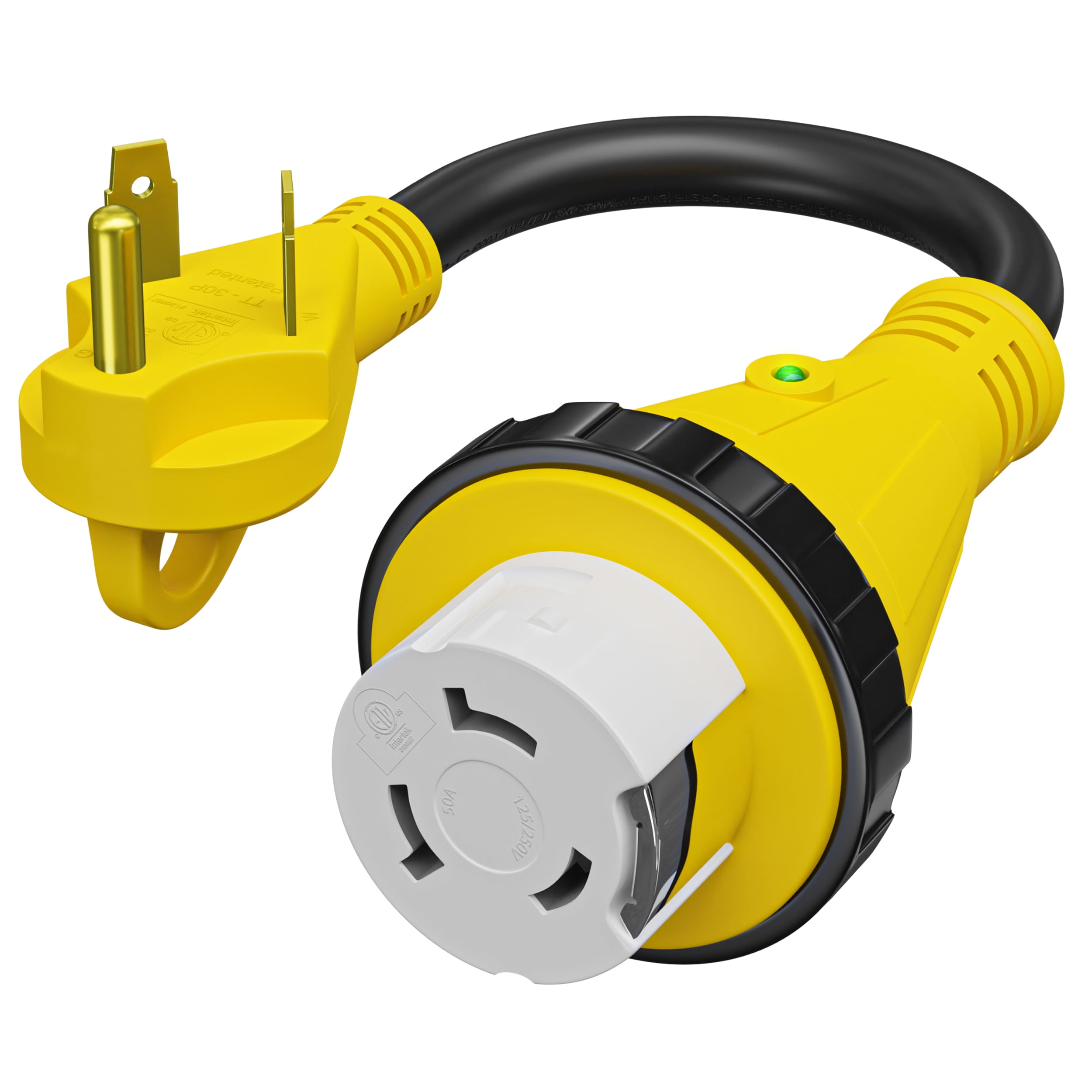 Leisure RV Power Cord Adapter 30 Amp Male to 50 Amp Female Locking Connector (12 in) u9py1