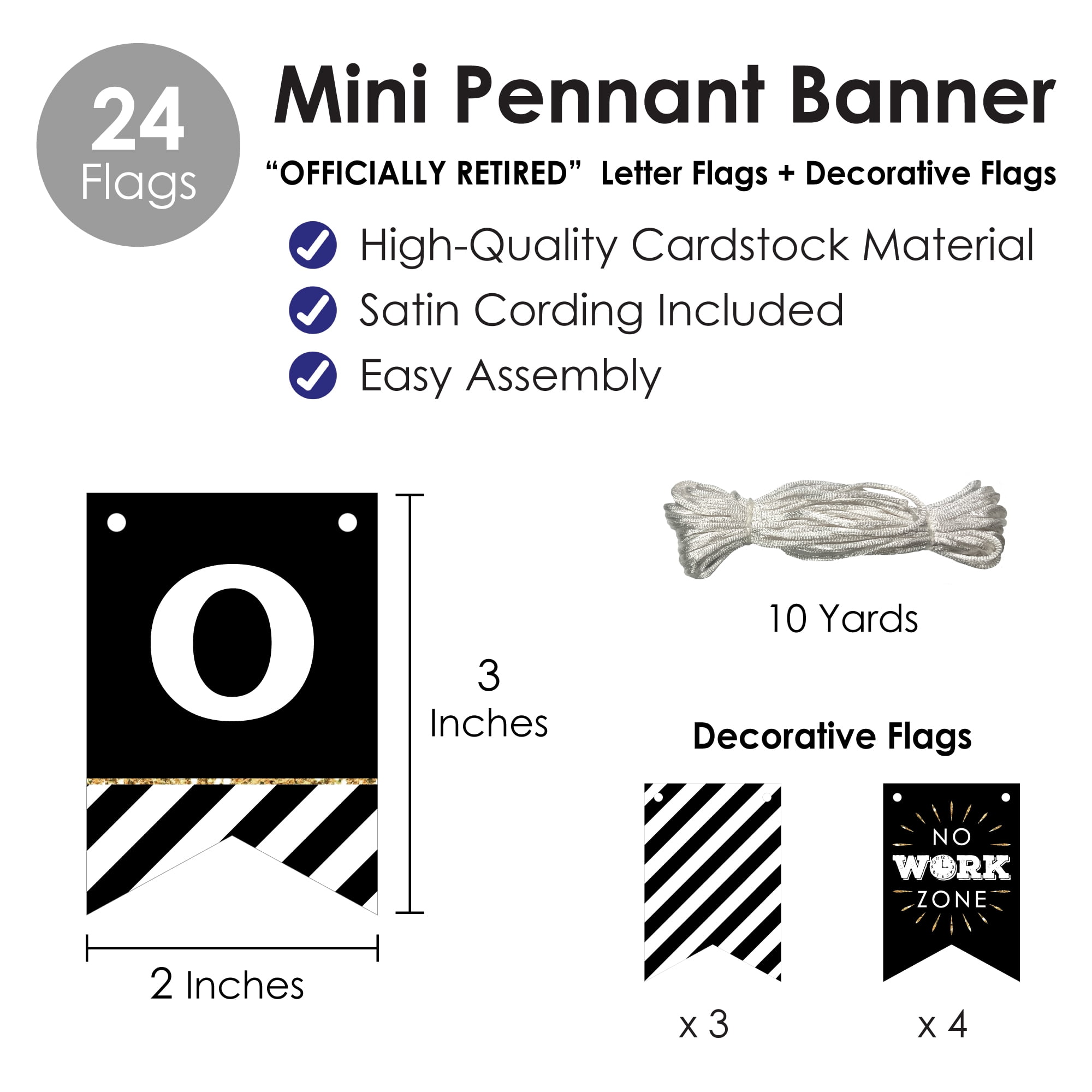 Big Dot of Happiness Happy Retirement Party Mini Pennant Banner (Black, 24 Piece Set) qggob