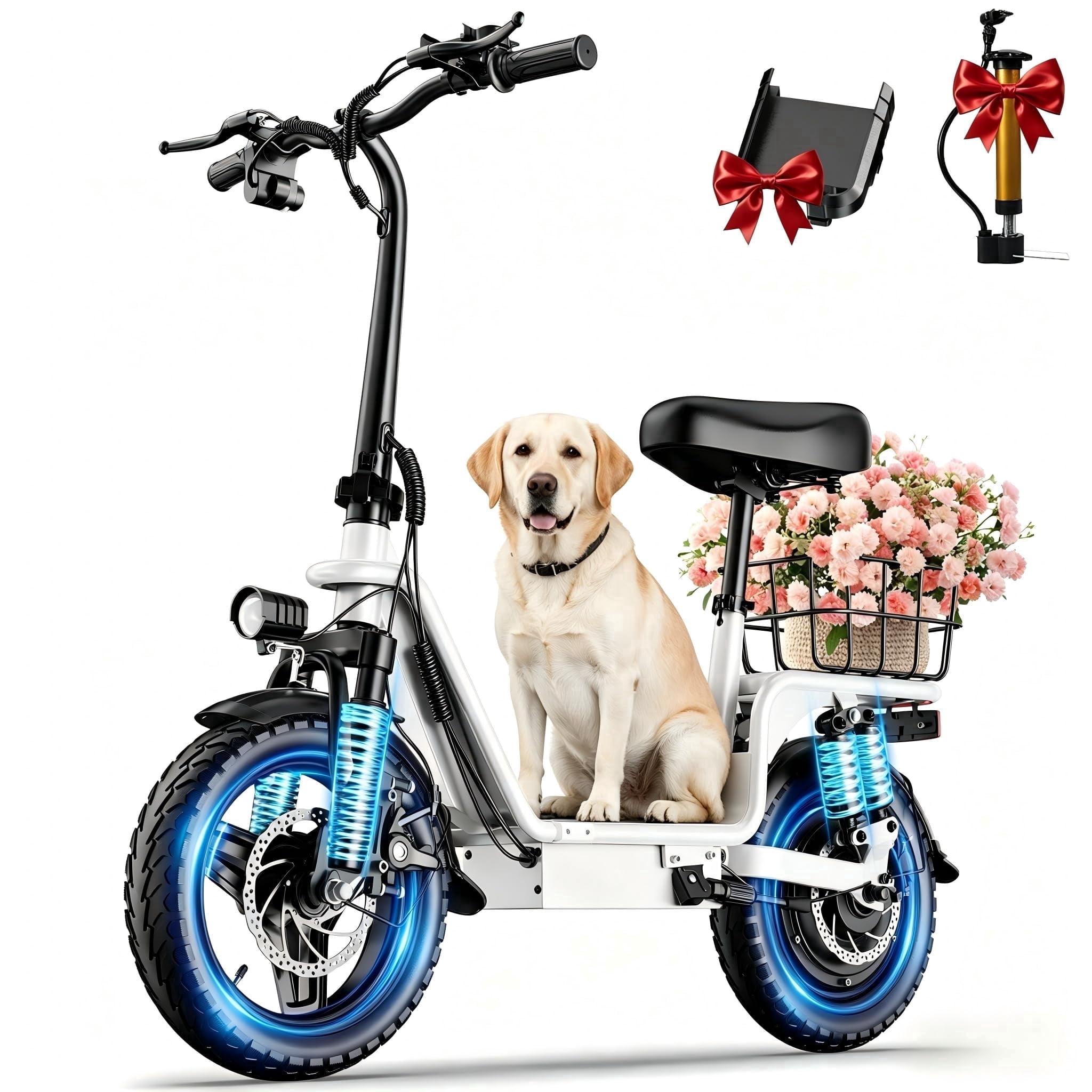 INSDRGN Electric Scooter with Seat, Foldable Commuter E-Scooter, 1600W Motor, 42-Mile Range (White, 14 in) 5wfm6