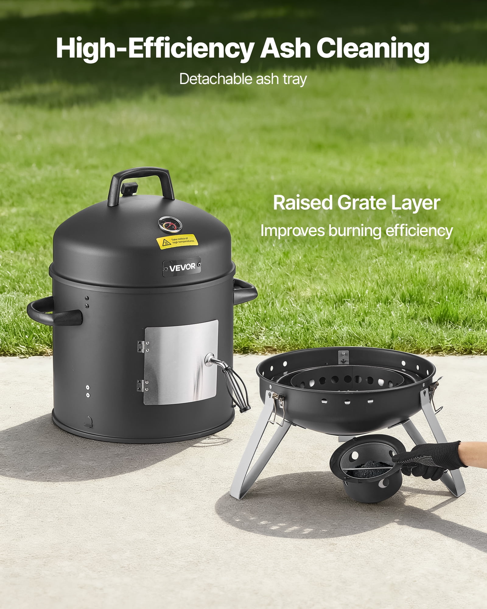 VEVOR Vertical Charcoal Smoker, 16 in BBQ Grill with Dual Grates, Temperature Gauge & Ash Tray (16 in) 18s53