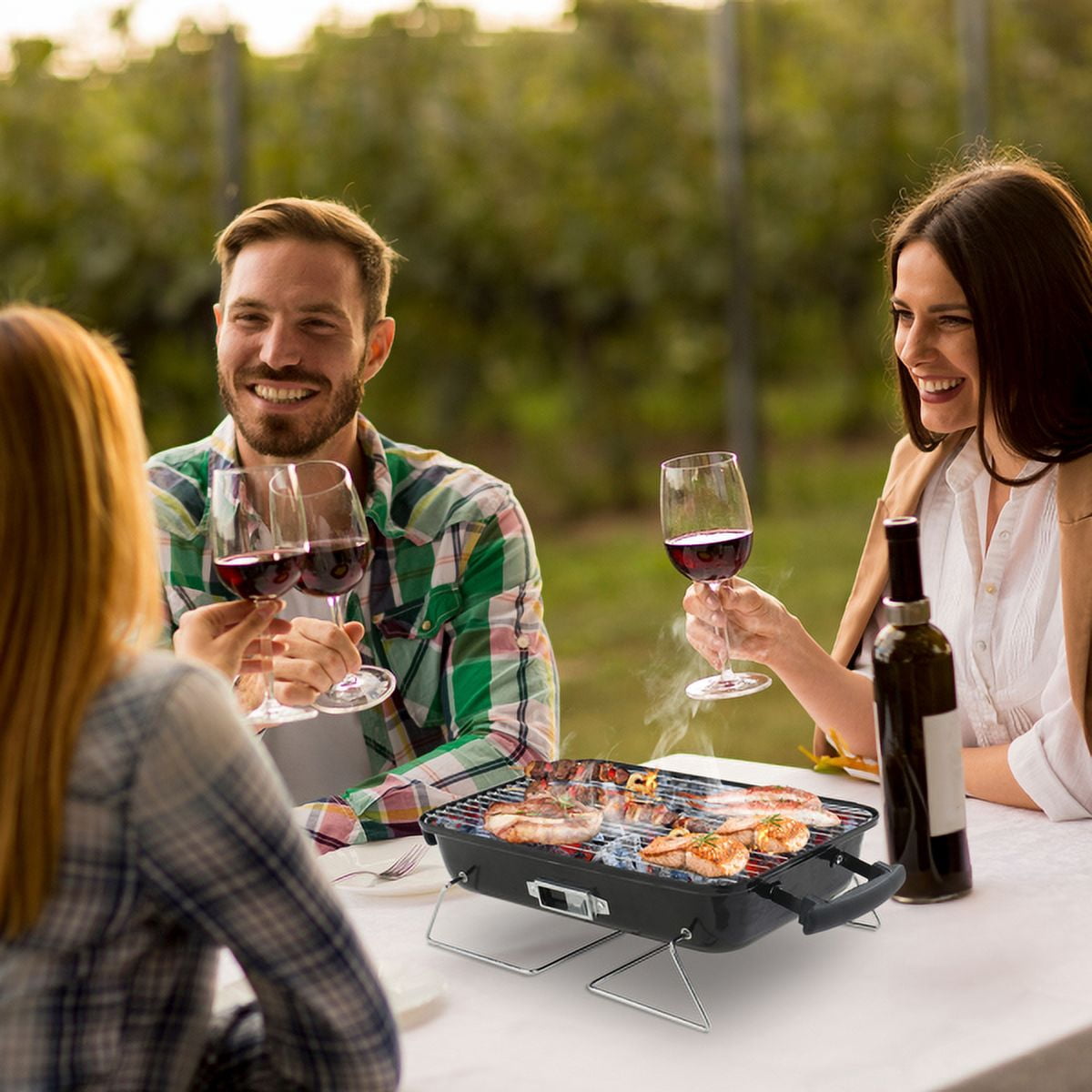 Alvantor Portable Charcoal Grill, Tabletop BBQ Smoker with Thermometer and Air Dampers (Red, 14 in) 40so6