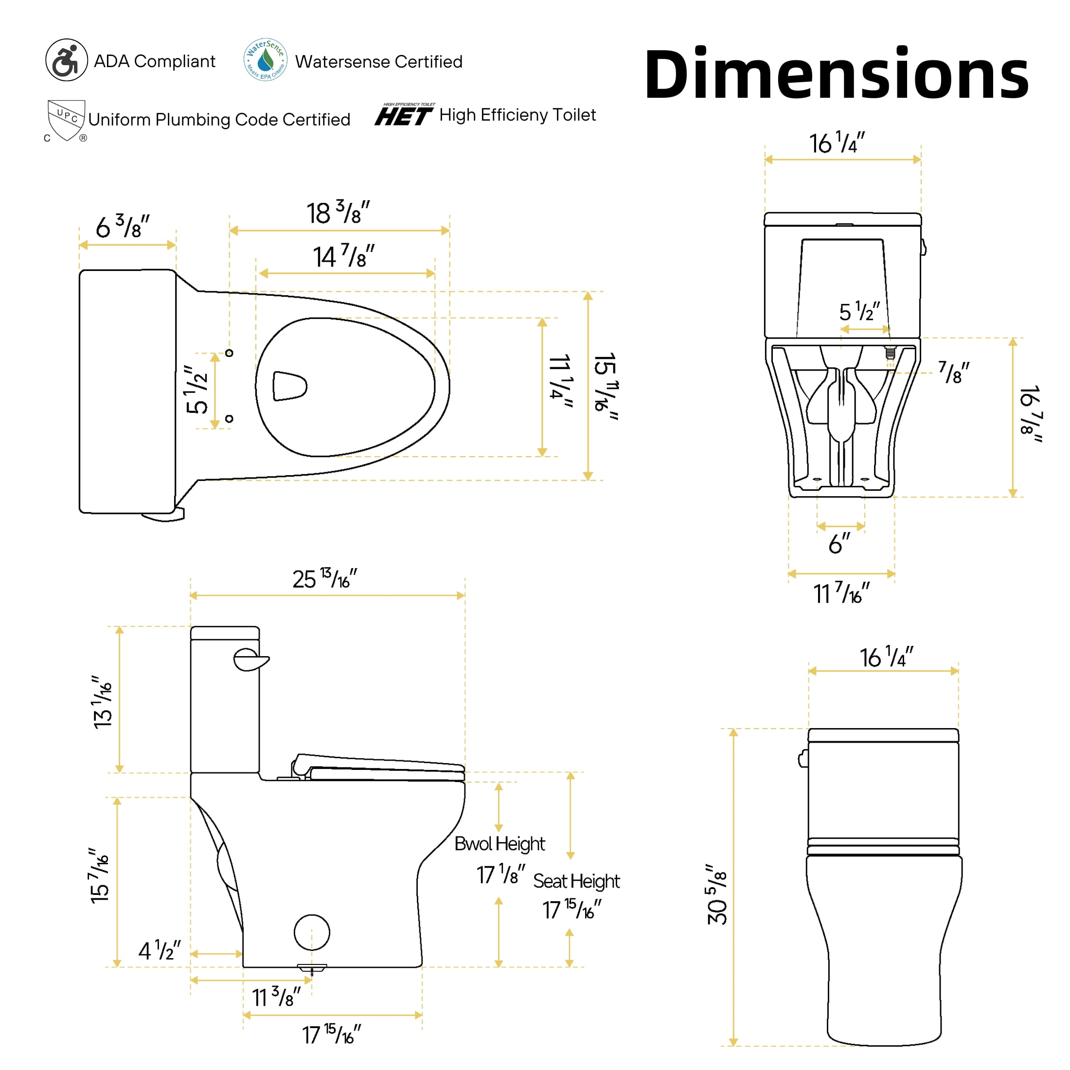 Los Flexi Modern Elongated Two-Piece Toilet, ADA Comfort Height with Soft-Close Seat (White, 17.5 in) kldv5
