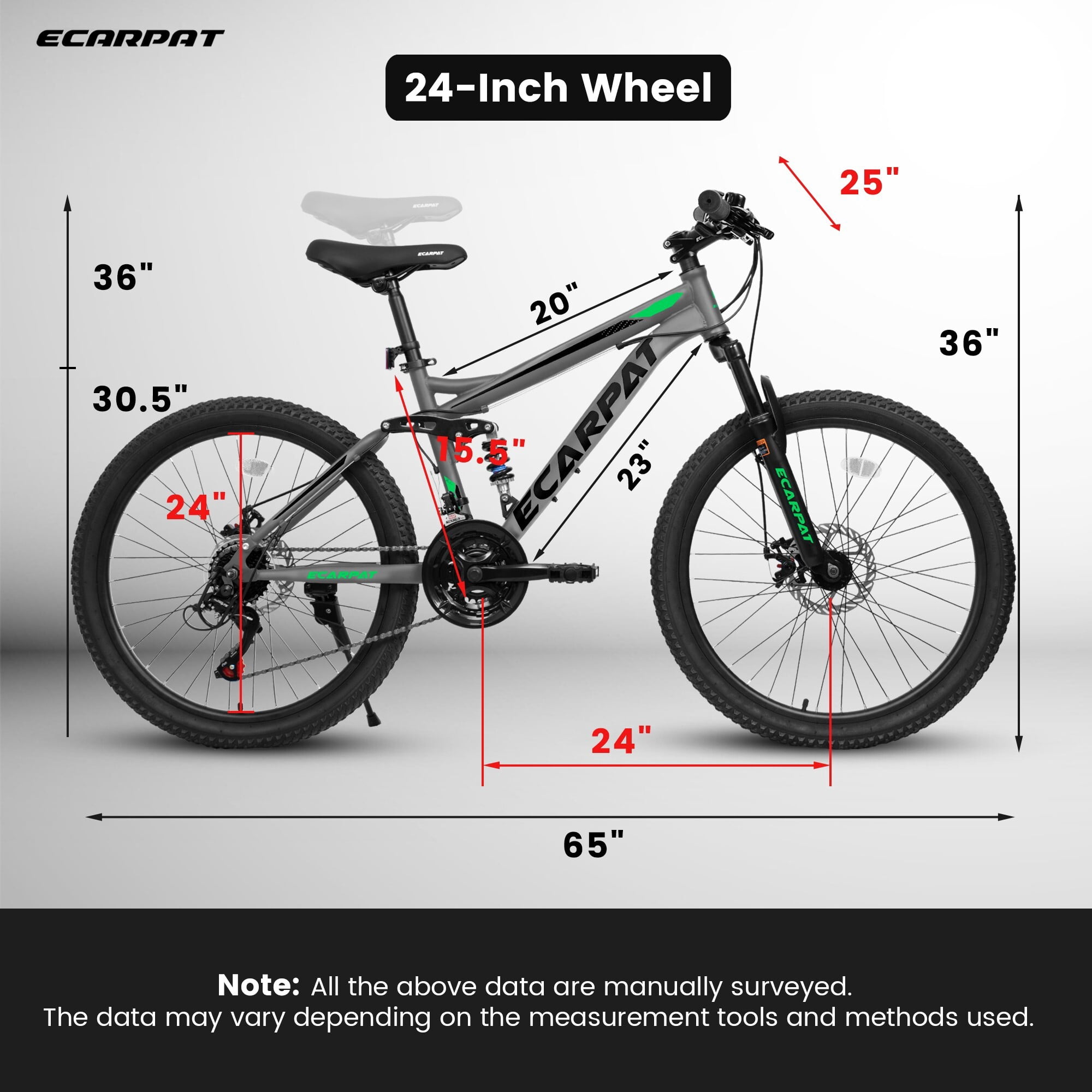 Abrihome 24-Inch Mountain Bike for Adults, 21-Speed Trail & City Bicycle with Dual Disc Brakes (Gray, 24 in) 1bshf