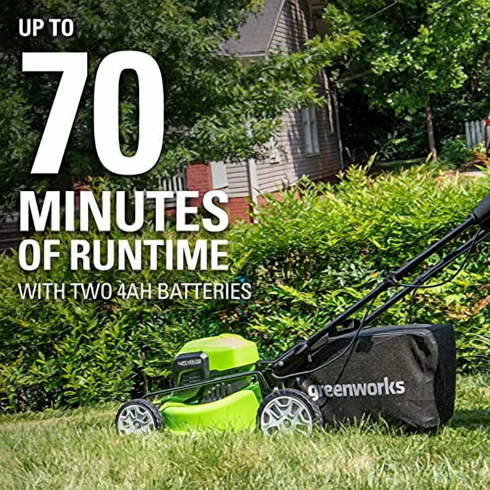 Greenworks 40V 21 in Brushless Self-Propelled Lawn Mower with 2 x 4Ah USB Batteries and Charger (21 in) 6lc8i