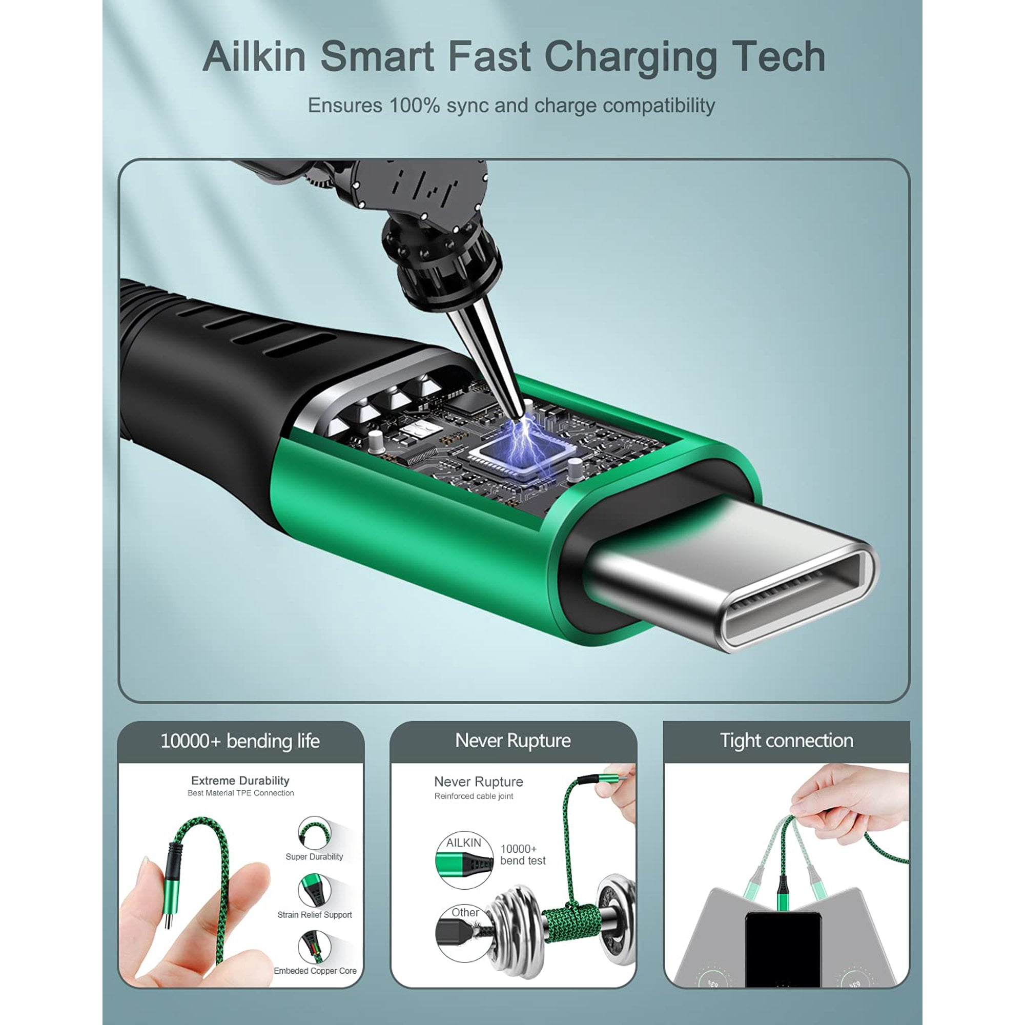 Ailkin USB C to USB A Fast Charging Cable (Multicolor, 6 ft, 4-Pack) xi9tl
