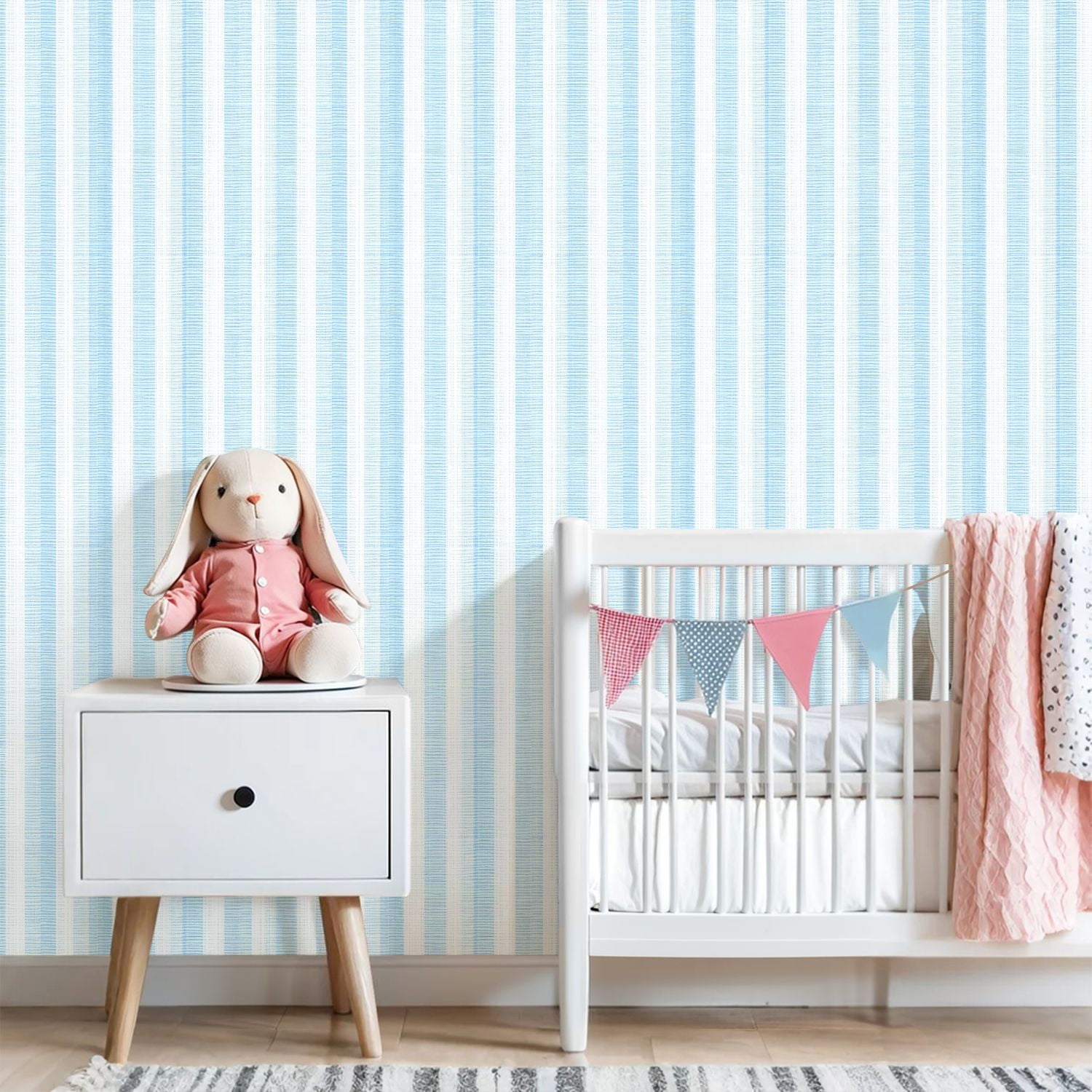 Kanworse Peel and Stick Wallpaper Vertical Stripe Self-Adhesive Vinyl Contact Paper for Home Decor (Light Blue and White, 23.6 in x 9.8 ft) blk21
