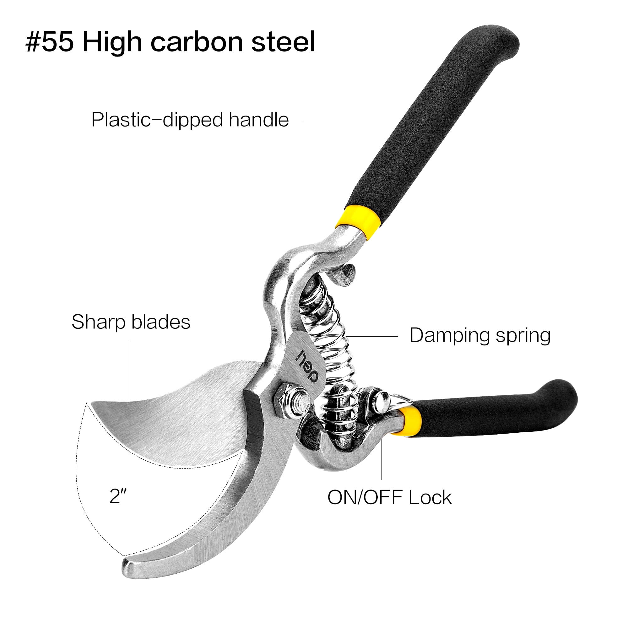 Deli Bypass Pruning Shears, Ergonomic Gardening Clippers for Plants and Flowers (Black, 8 in) fff97