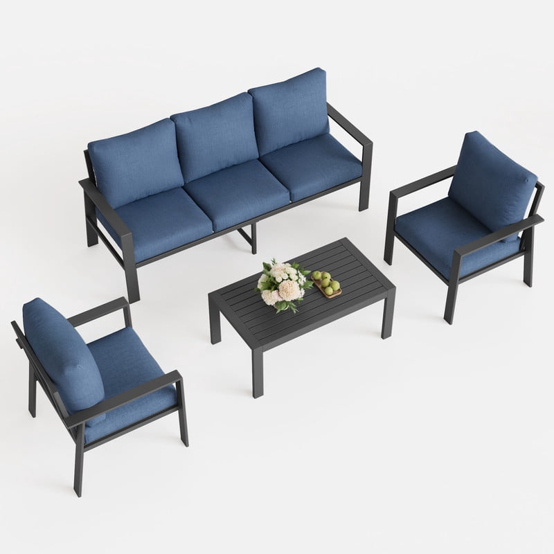ELPOSUN Aluminum Outdoor Patio Furniture Set 6-Piece Sectional Sofa Conversation Set (Navy, 6-Piece) 8uifk