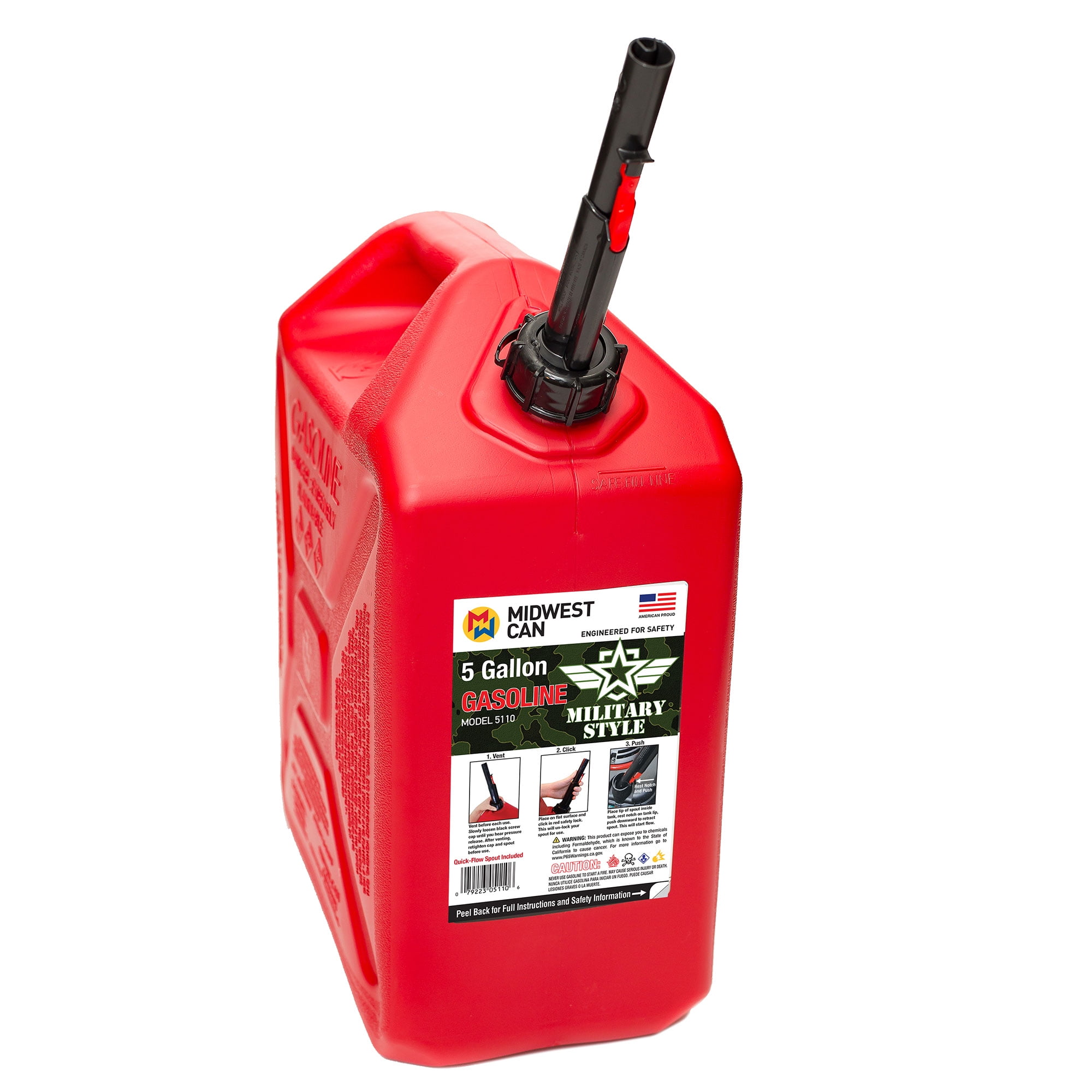 Midwest Can 5110 Military Style Gasoline Fuel Container (Red, 5 gal) z4mvl