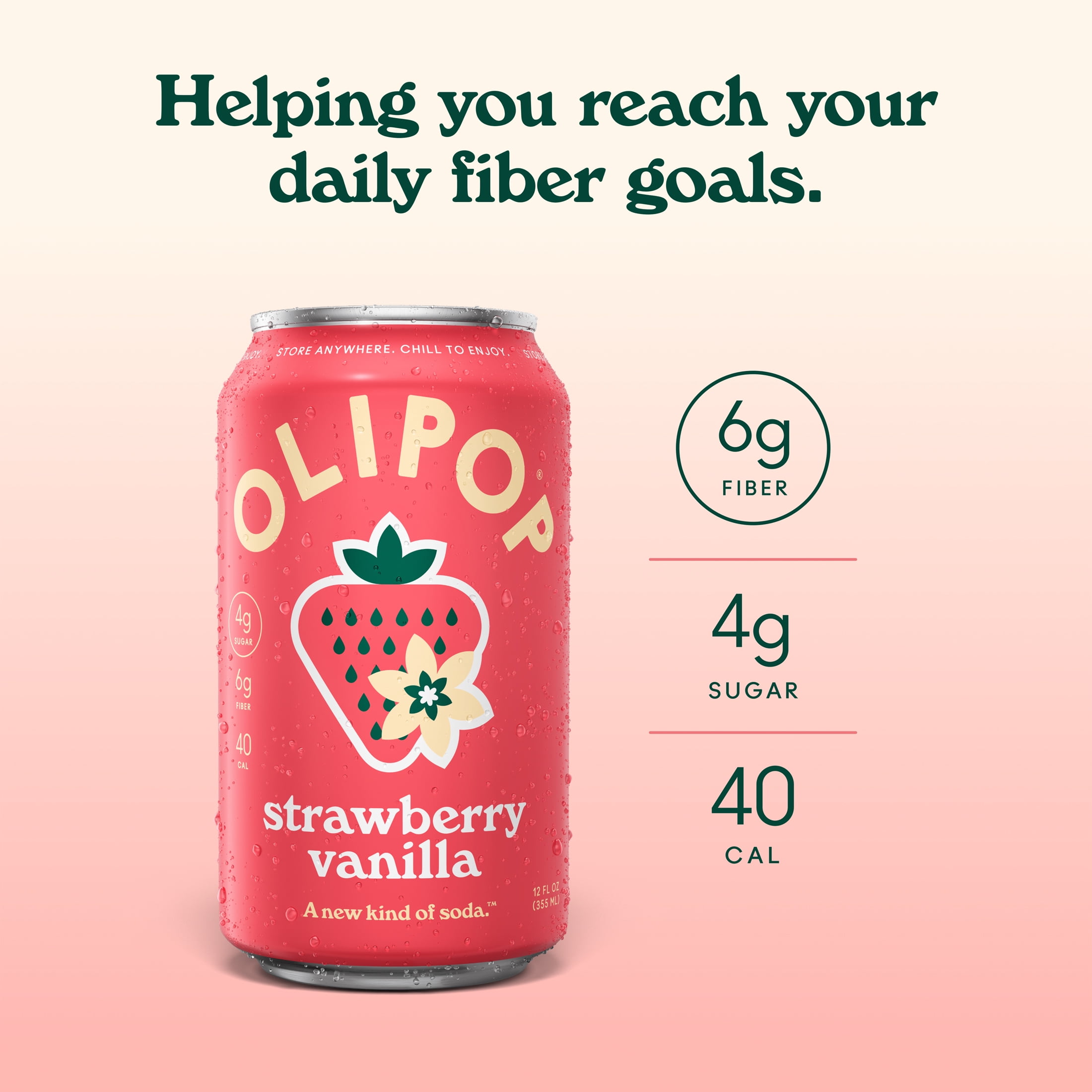 OLIPOP Prebiotic Soda, Strawberry Vanilla, Digestive Health Support Drink (4 Pack, 12 fl oz) ux7nr