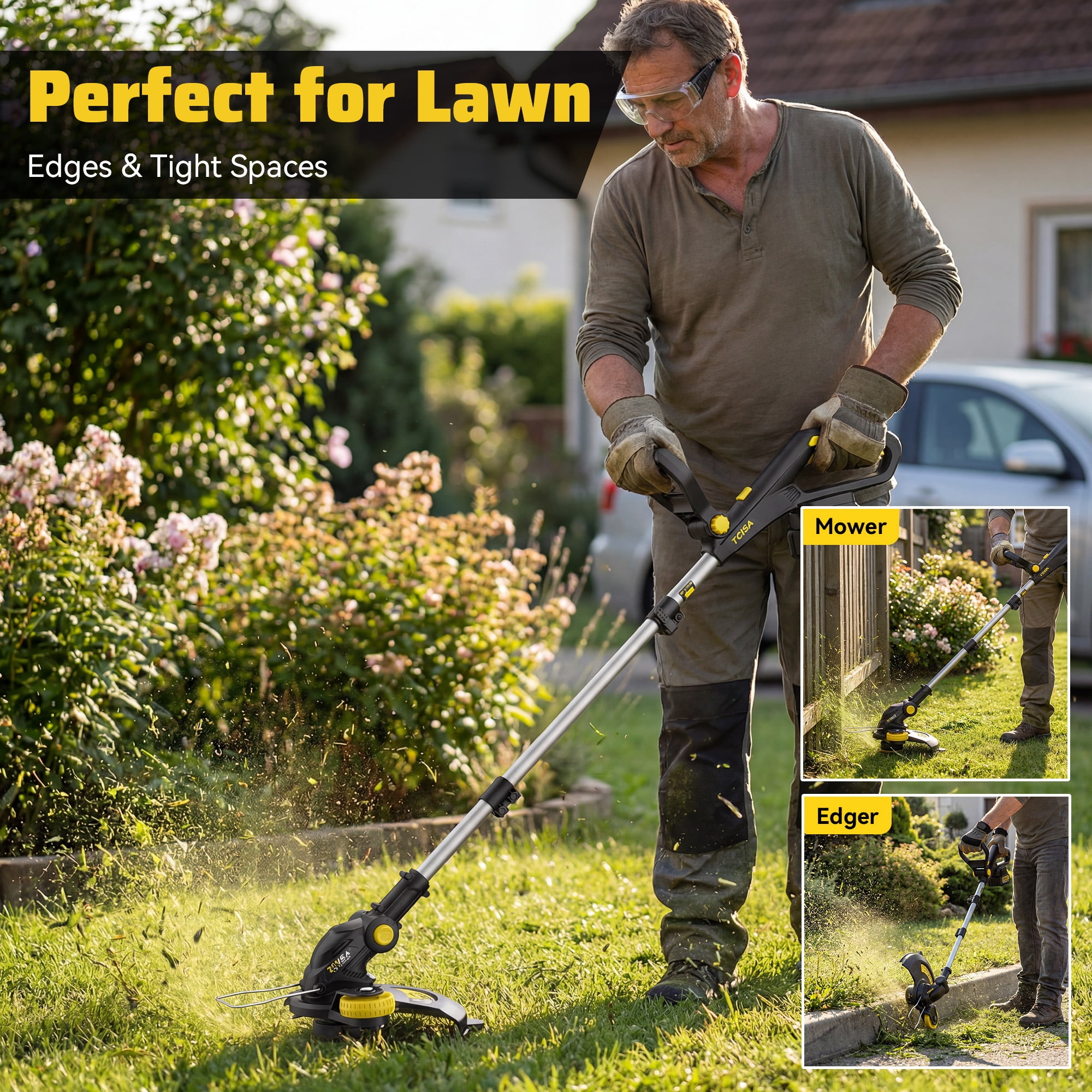 Tcisa Electric String Trimmer and Lawn Edger, 20V Cordless Weed Wacker with 4.0Ah Battery and Charger (12 in) y0bkg