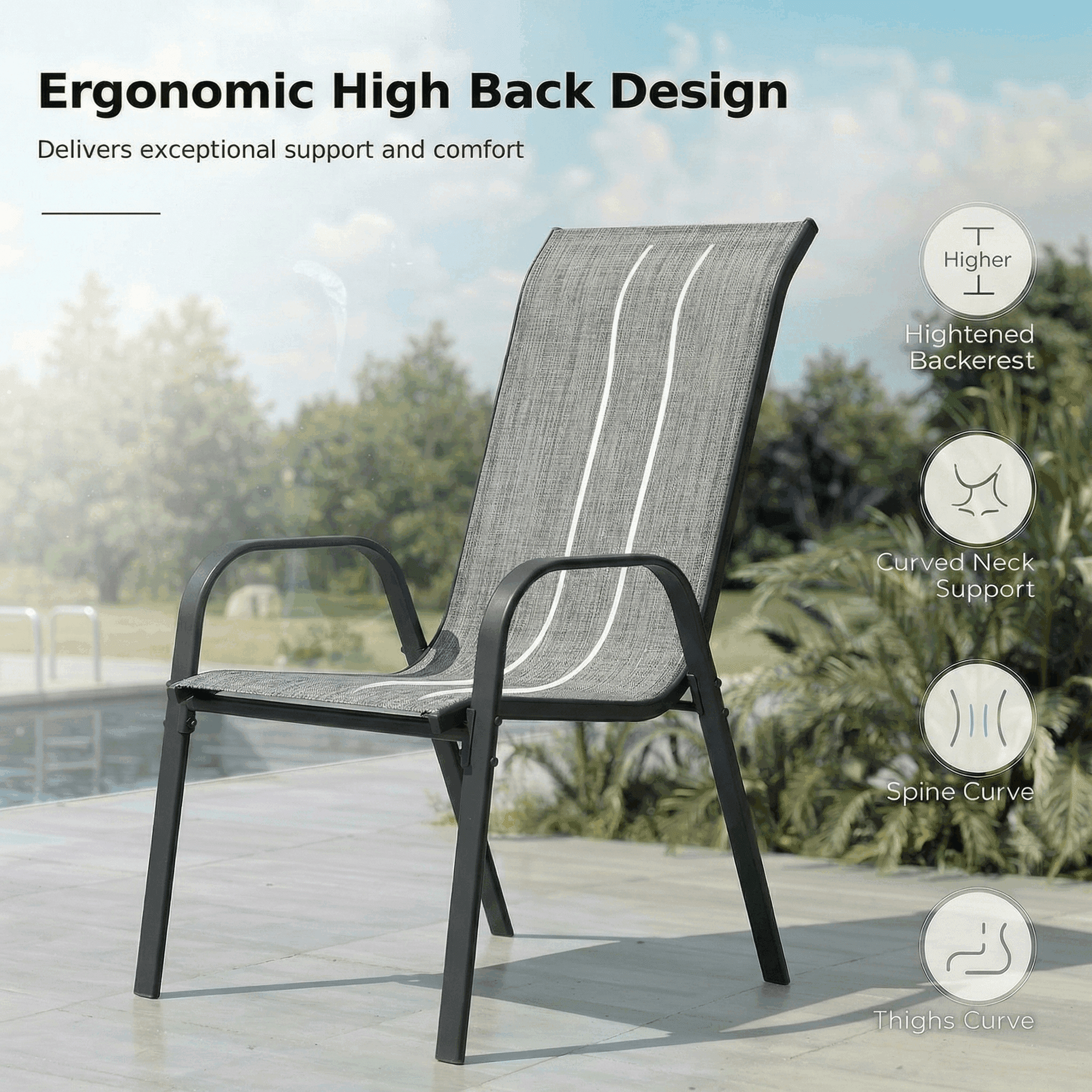 Pirecart Outdoor Patio Dining Chairs Set of 8 (Grey, 330 lb Capacity) lu0bc