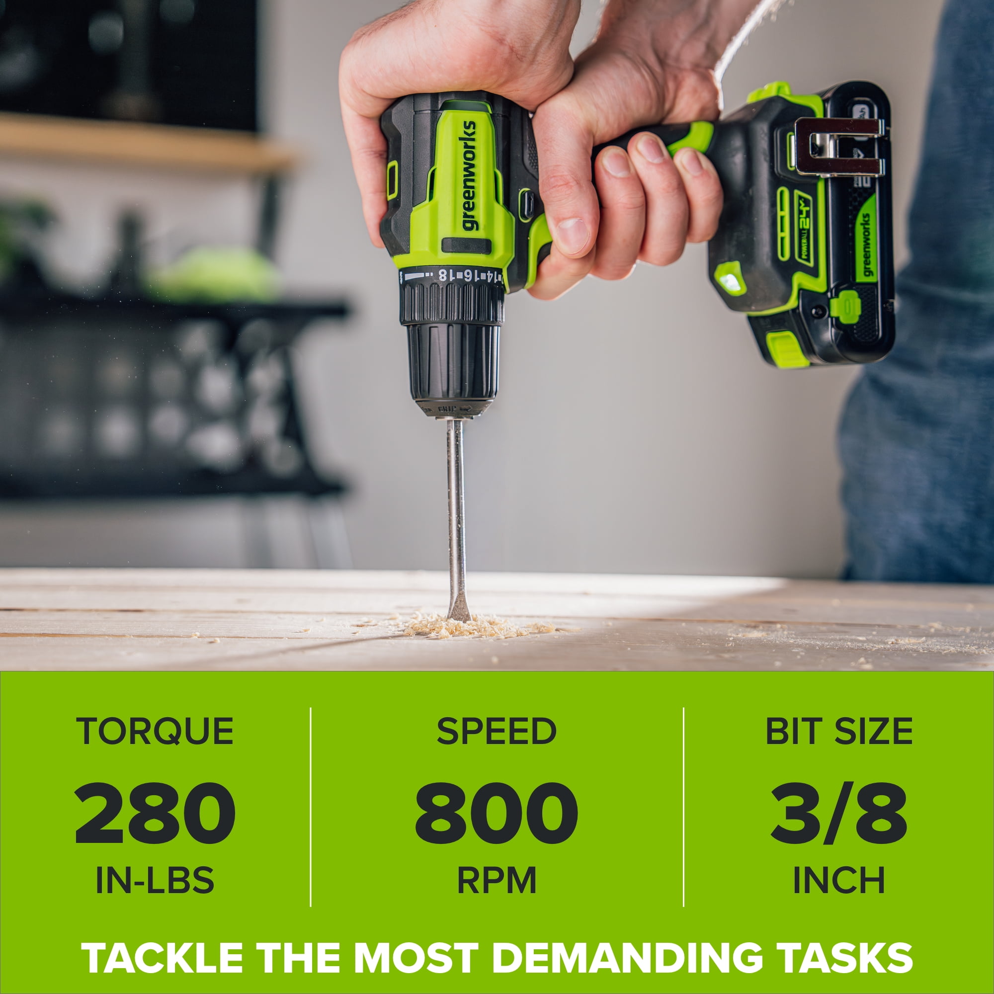 Greenworks 24V Cordless Drill Driver and Hand Tool Project Kit (Green, 1 Kit) jpj0h