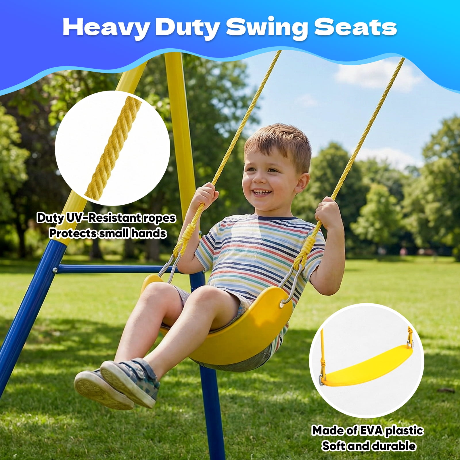 Fashionsport Outfitters Heavy-Duty Outdoor Metal Swing Set with Saucer Swing, Belt Swing, and Trapeze Rings (Yellow, 500 lb Capacity) 0b4sk
