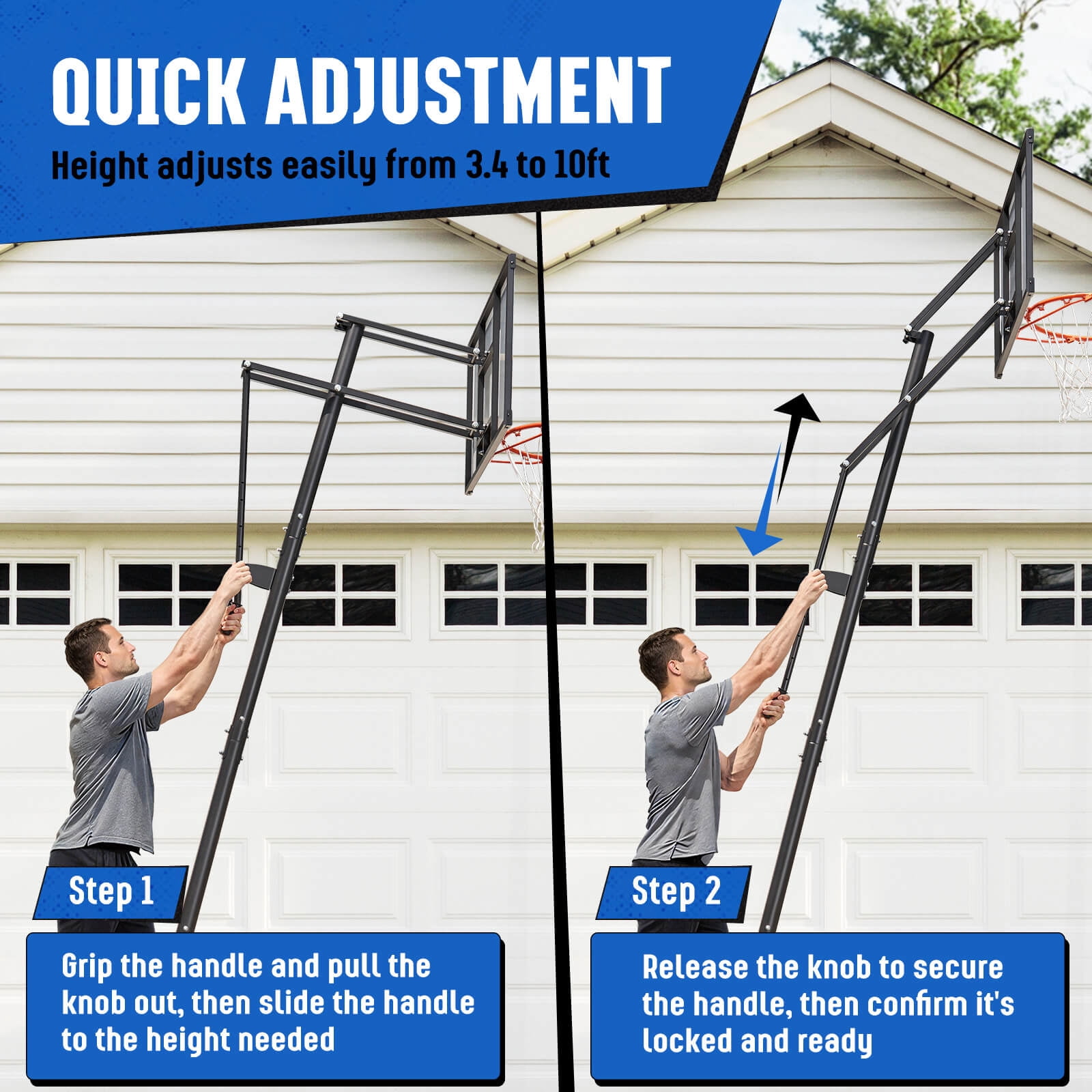 SERAY Adjustable Basketball Hoop System, Portable Basketball Goal with 40 in Shatterproof Backboard, Indoor/Outdoor Play (White, 3.4-10 ft) dvs1a