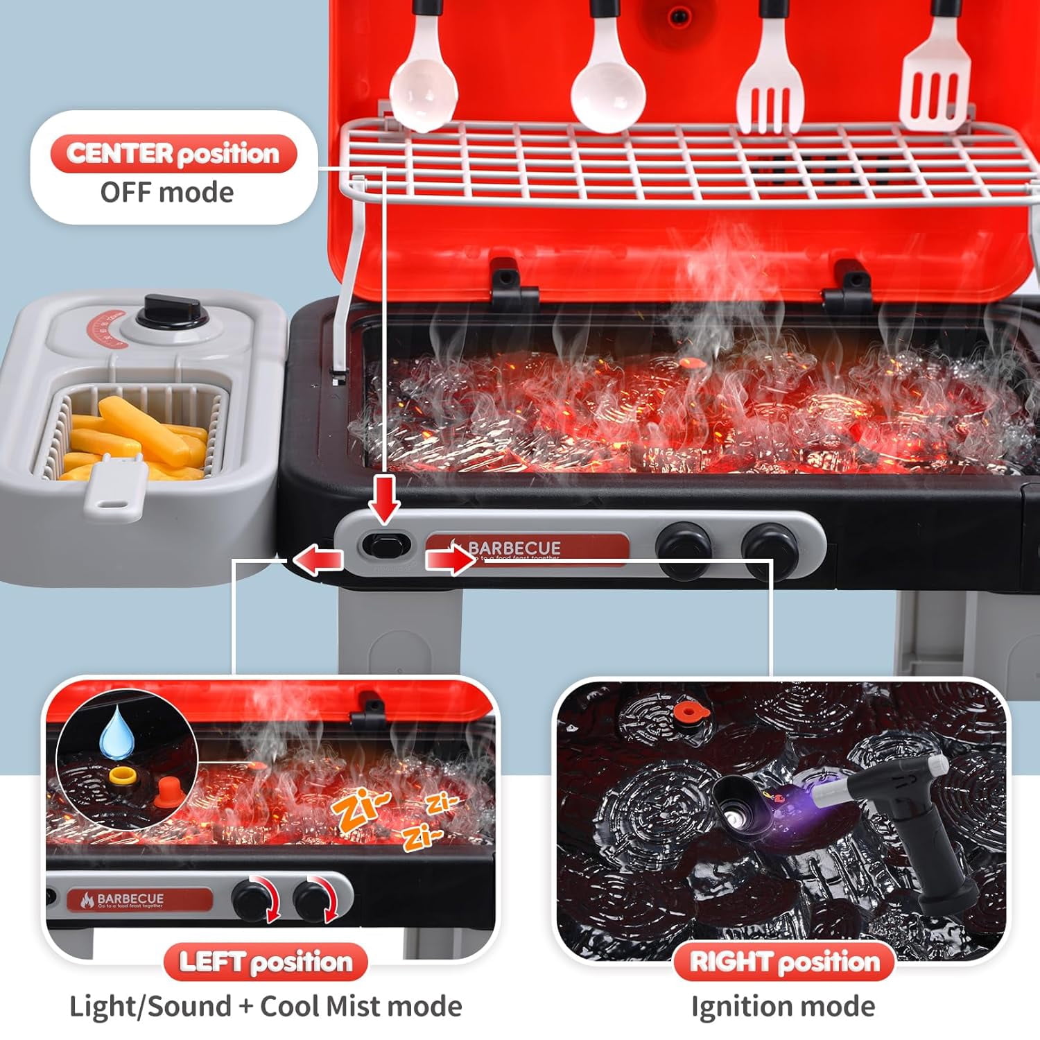 Trysworso Kids BBQ Grill Playset with Realistic Smoke Sound and Light (25.6 in) hl5o6