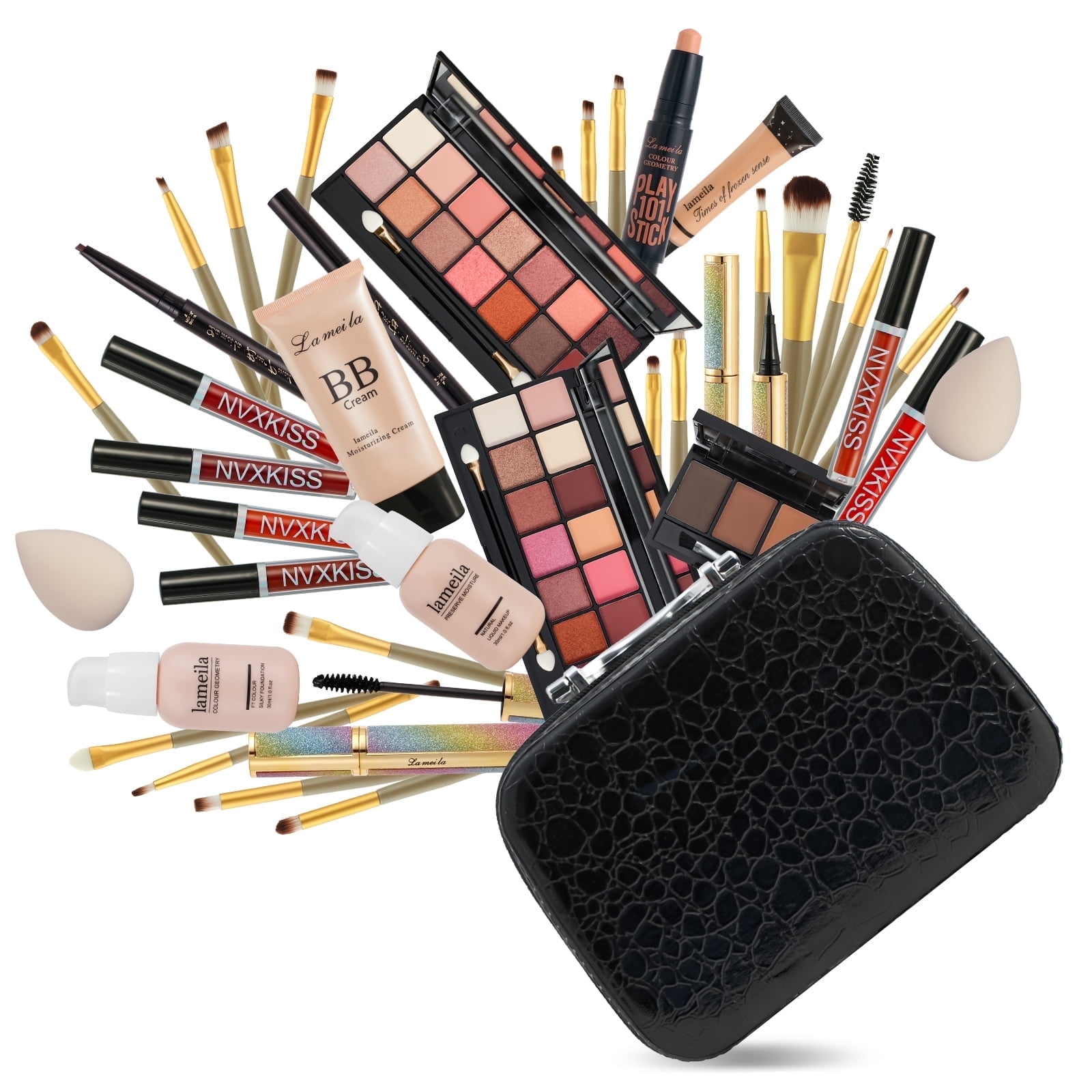 AOLIKOKO All-in-One Makeup Kit Professional Cosmetic Set with Storage Bag (Multi-Color, 40-Piece Set) 6sq12