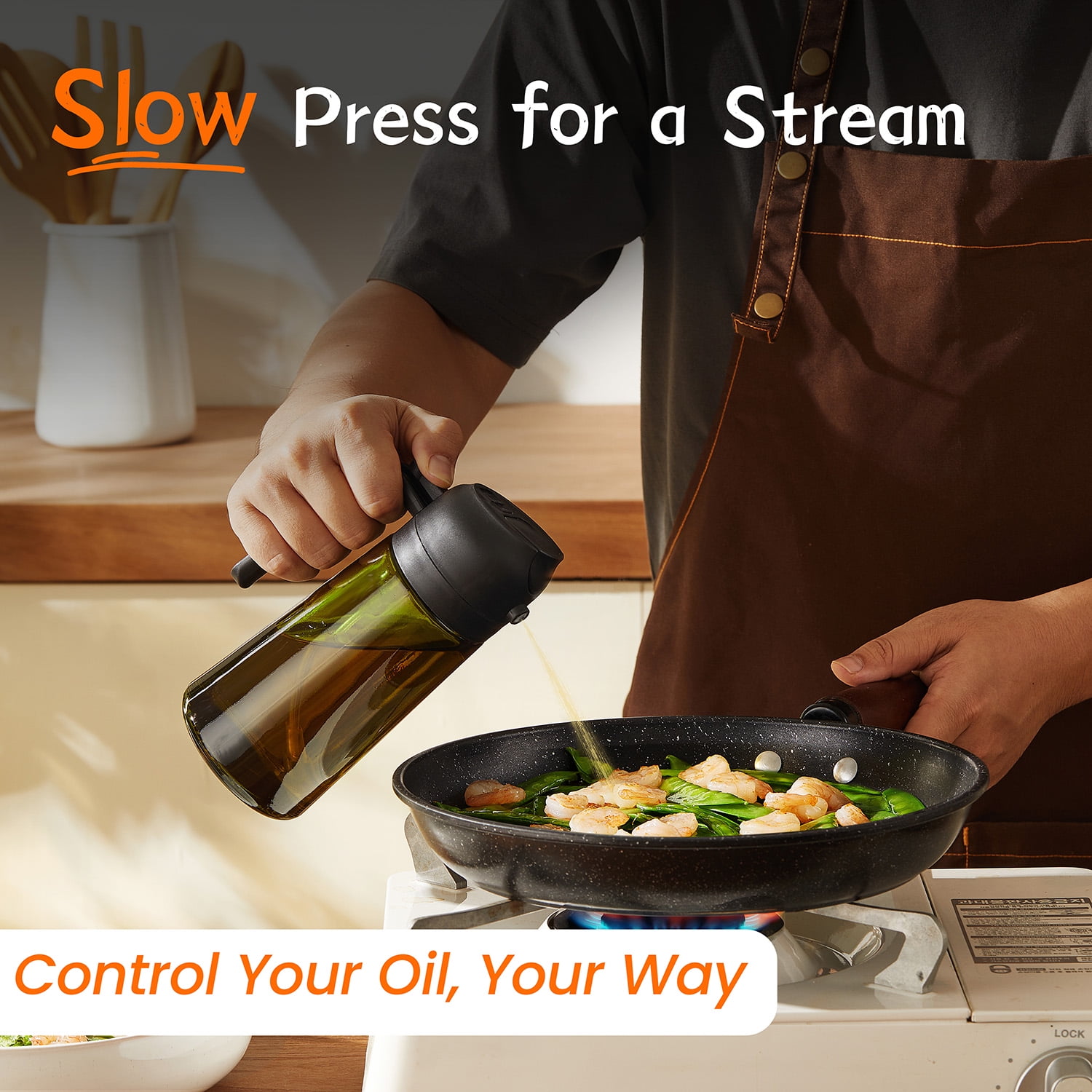 TrendPlain Olive Oil Sprayer and Dispenser for Cooking, 2-in-1 Kitchen Oil Mister with Labels (Black, 16 oz) m6qmh