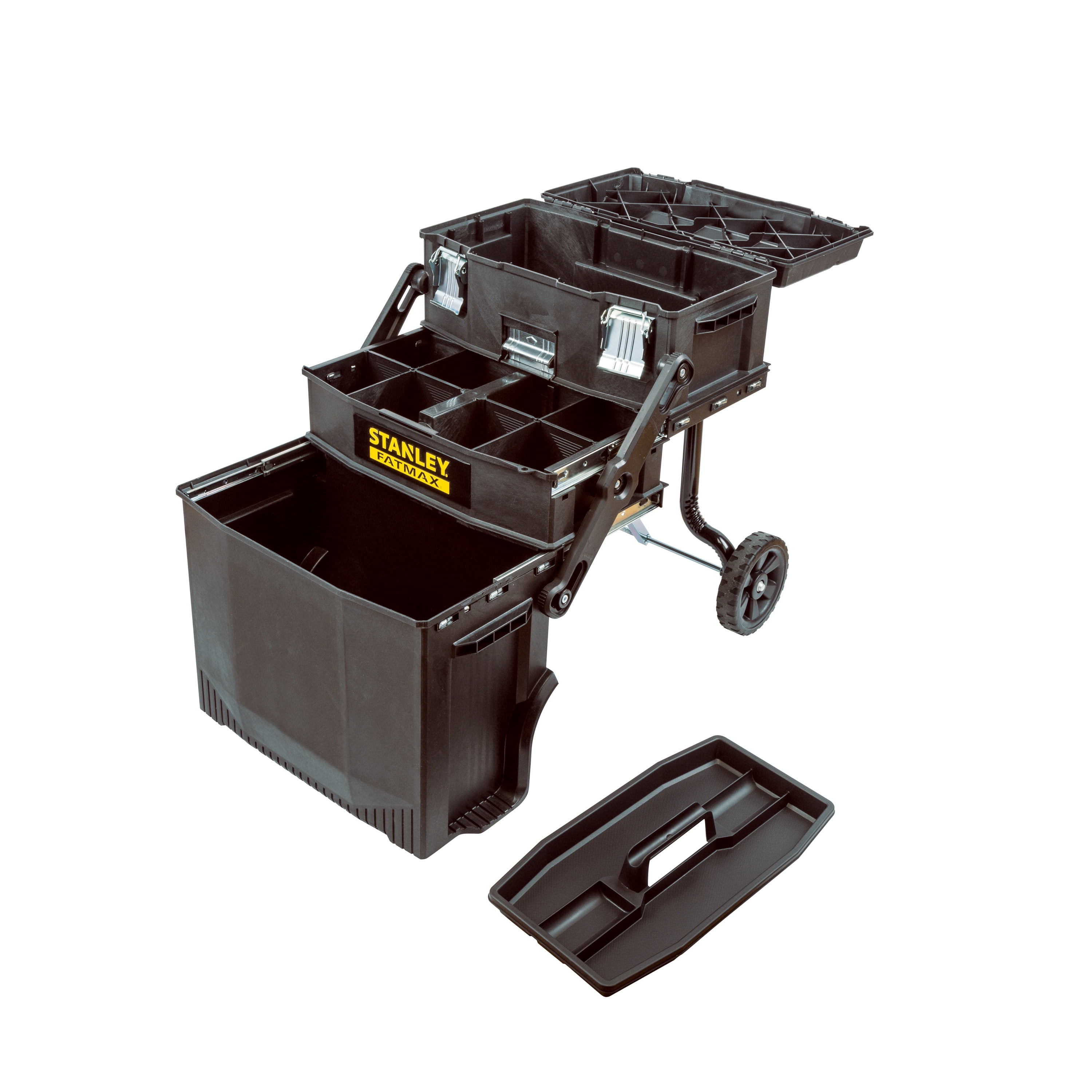 STANLEY FatMax 4-in-1 Mobile Work Station, Heavy-Duty Rolling Tool Box with Telescopic Handle (24.8 in. H x 16.2 in. W x 21.6 in. L) gegq5