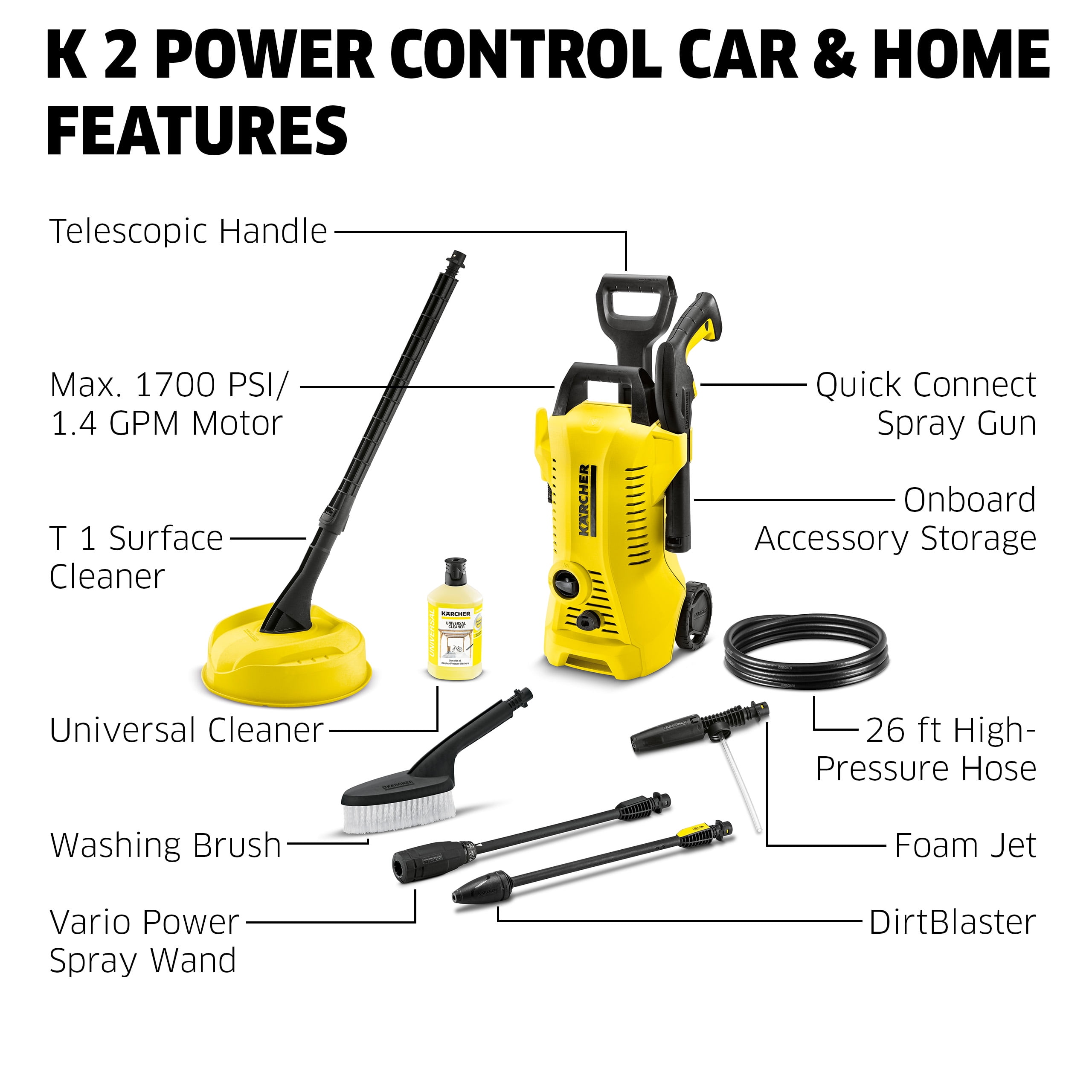 Karcher K2 Power Control Pressure Washer with Surface Cleaner and Foam Cannon (1700 PSI, 1.45 GPM) 8mmb0