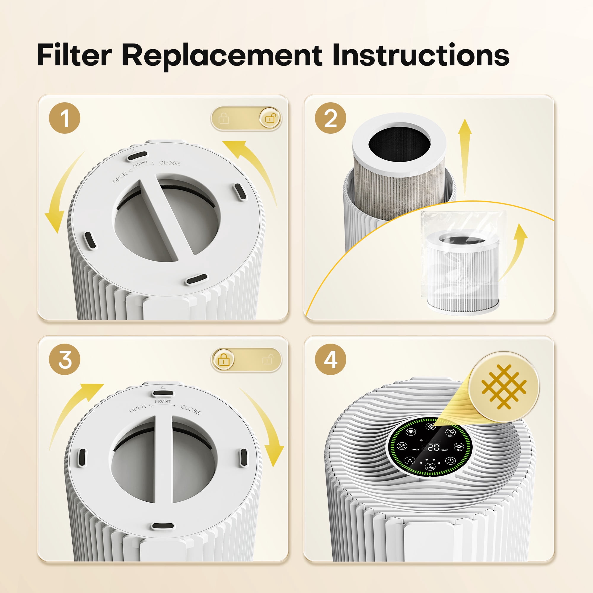 ALROCKET Smart Air Purifier for Home with H13 HEPA Filter, PM2.5 Display, Auto Mode, and 5 Fan Speeds (White, 6.92 x 7.08 x 9.50 in) or8jr