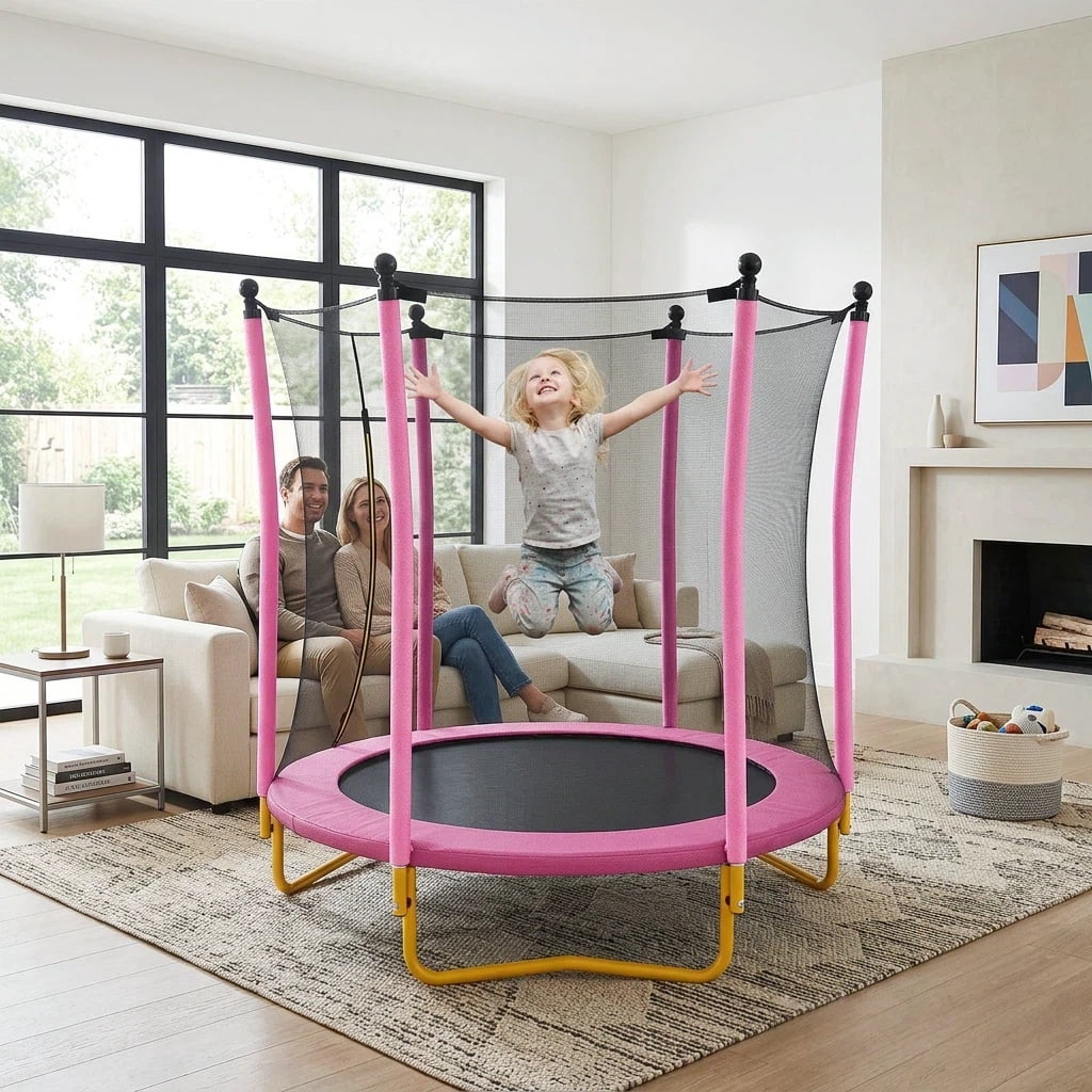Segmart Kids Trampoline with Safety Enclosure Net and Padded Frame (Pink, 65 in) ex5fj