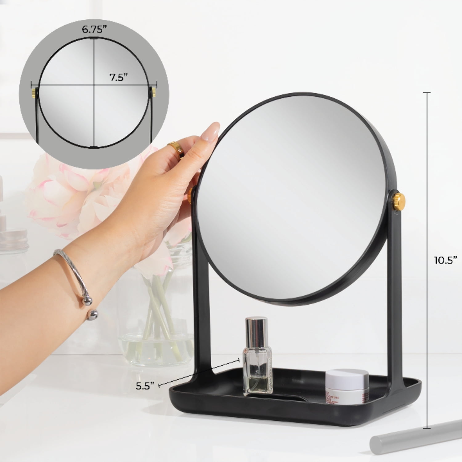 Zadro, Inc. Dual-Sided Magnification Makeup Mirror with Accessory Tray and Phone Holder (Black, 10.5 in x 7.75 in) cbqzy