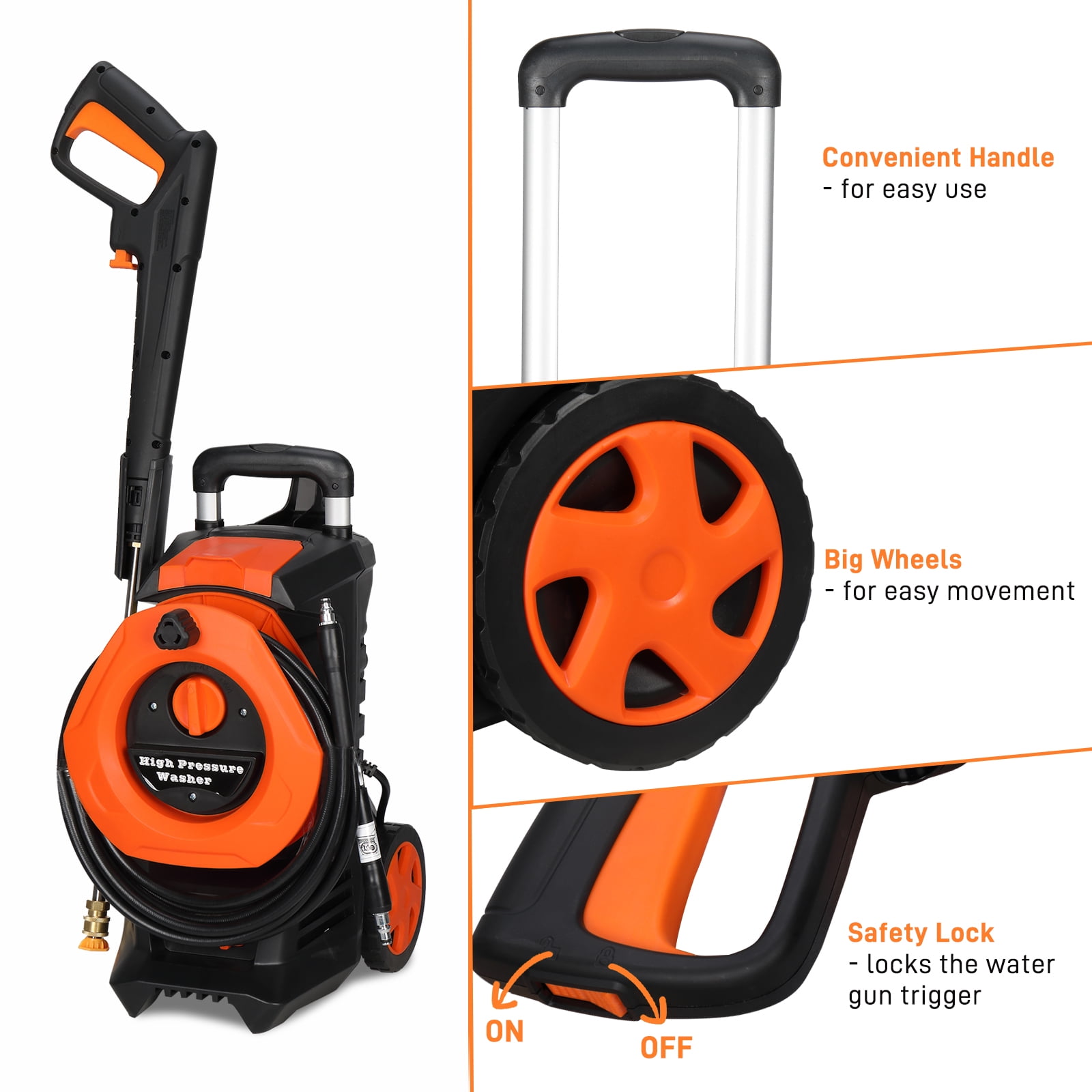 Ktaxon Electric Pressure Washer 5200 PSI 3.5 GPM Portable Power Cleaner with 4 Quick Connect Nozzles & Foam Cannon (Black, 1800W) py543