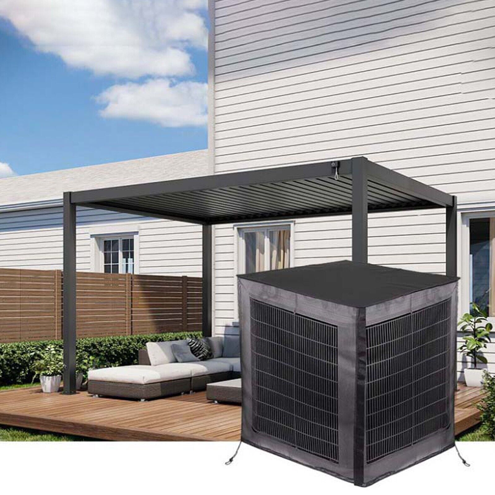 Topchances Central Air Conditioner Cover, Heavy Duty Weatherproof Outdoor AC Unit Protector (Black, 28 in x 28 in x 32 in) ayhqh