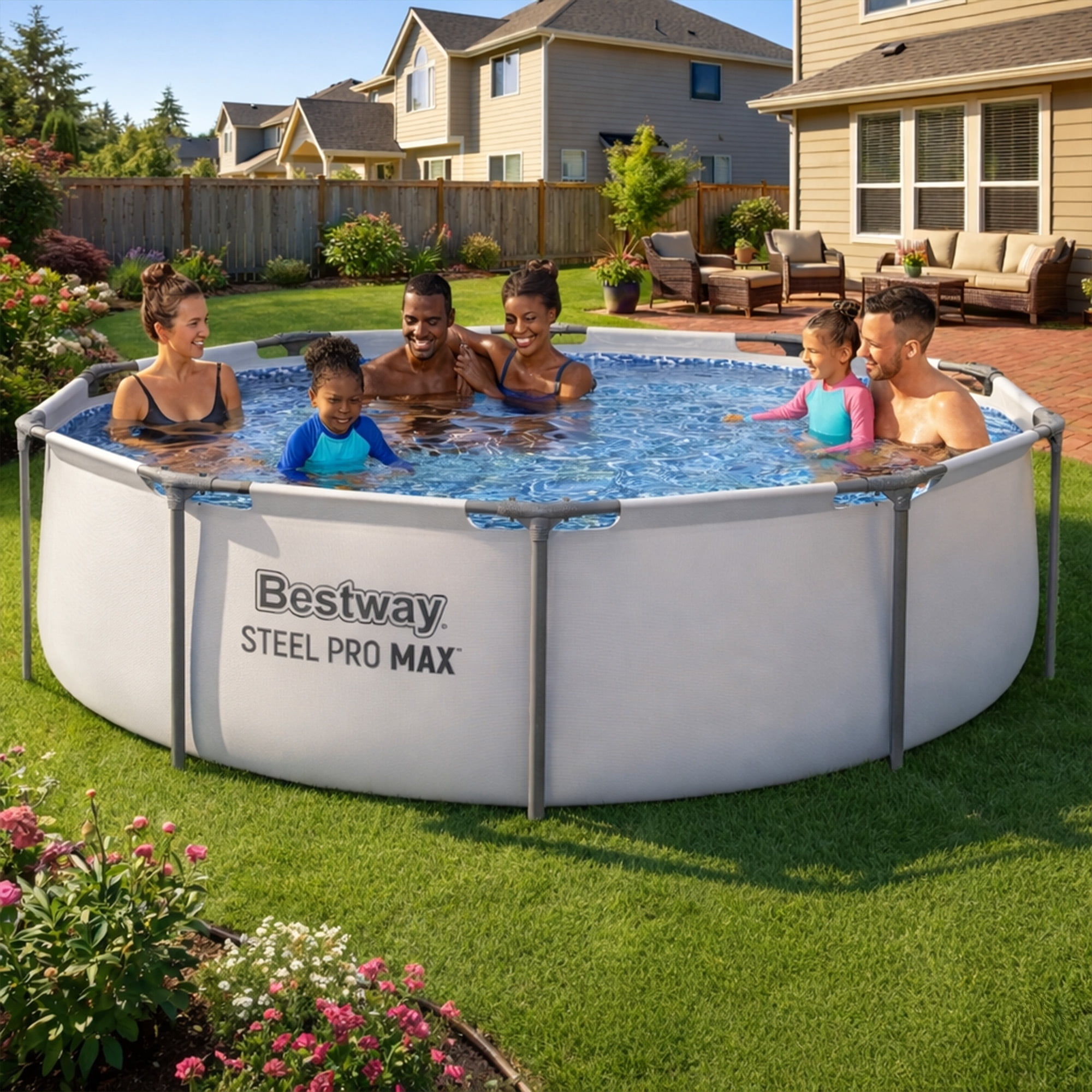 Bestway Steel Pro MAX Above Ground Pool Set with Filter Pump and Cartridge (Gray, 10 ft x 30 in) 9n7hm