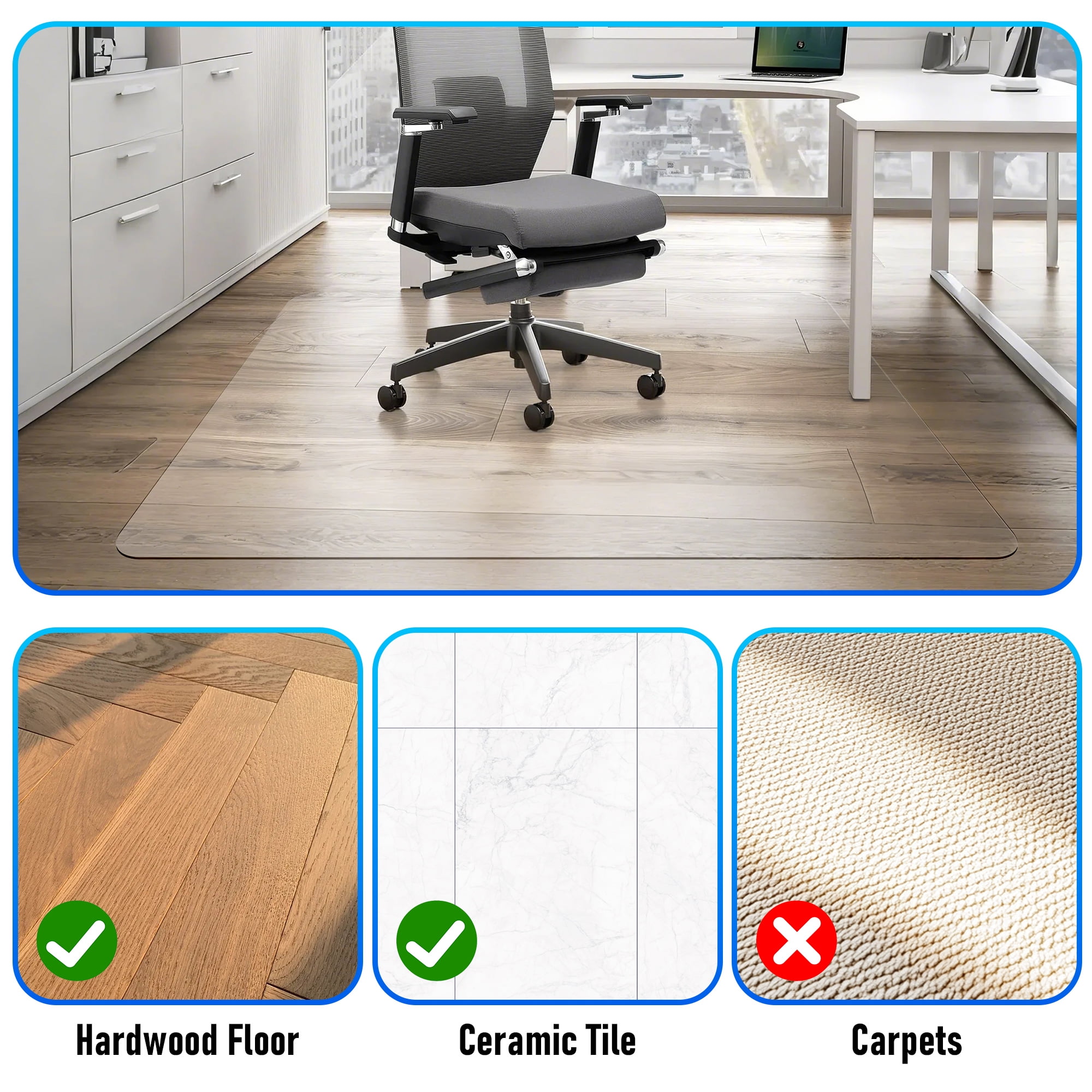 Hriiiiya Office Chair Mat for Hardwood Floors, Non-Slip Floor Protector for Desk Chairs (Clear, 36 in x 48 in) b0ywt