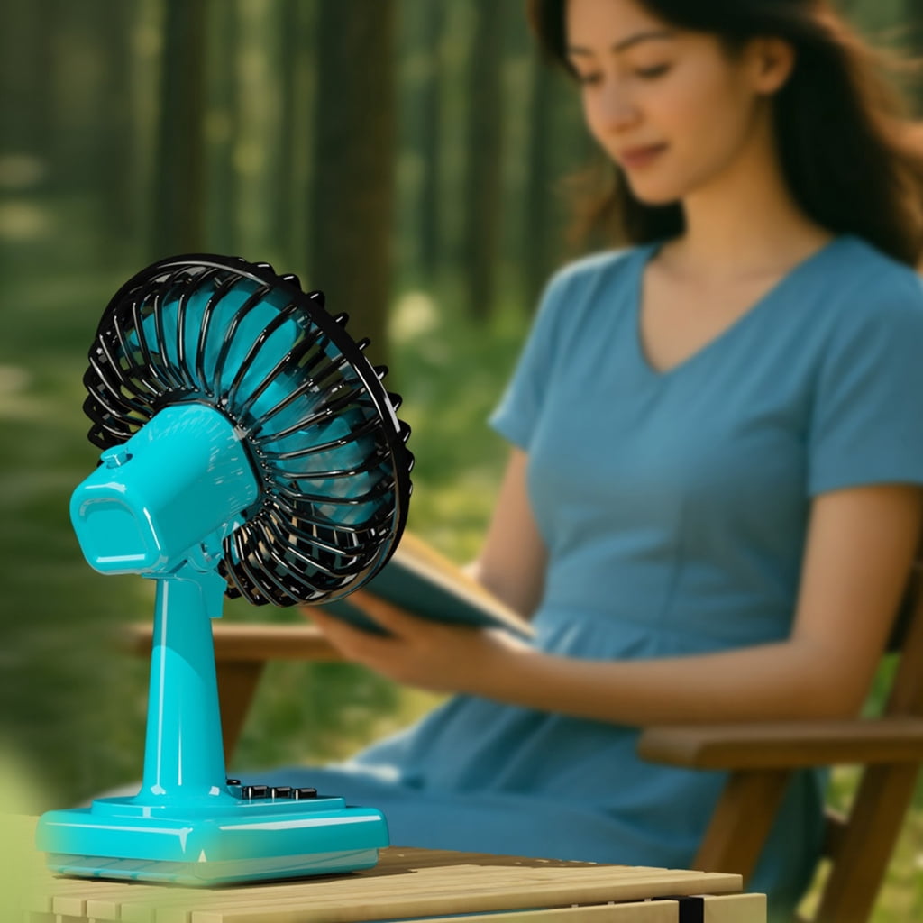 ATALRPOU Retro Alloy Mini Desk Fan, Portable USB Rechargeable Desktop Fan with 3 Speeds (Green, 6 in) 53xc1