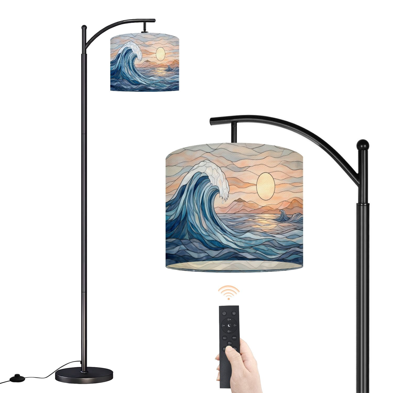 RAINFALLARING Arc Floor Lamp with Adjustable Lampshade, Dimmable LED Standing Pole Lamp with Remote and Foot Switch (Ocean Wave, 63 in) gg34s