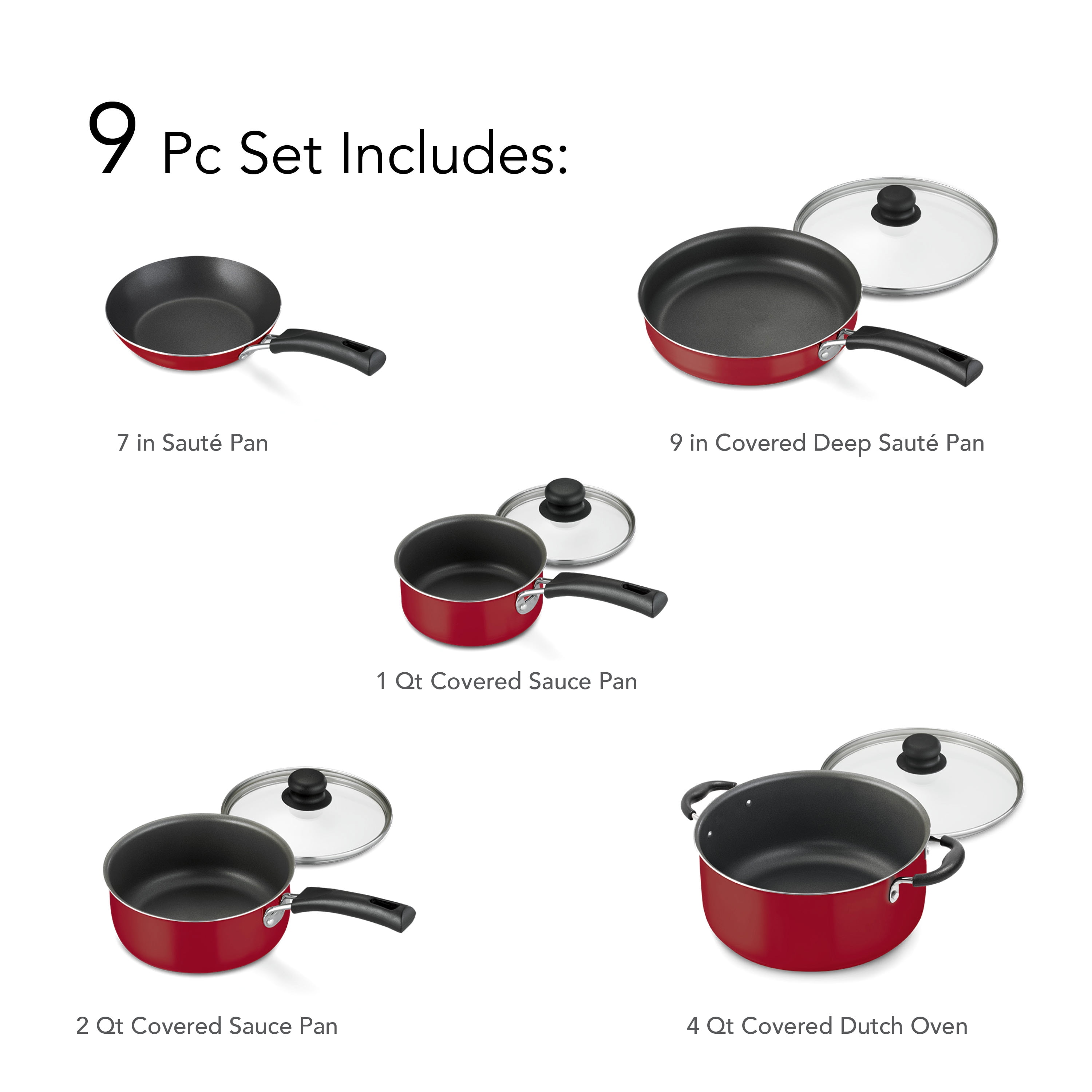 Tramontina Non-Stick Cookware Set, Professional Kitchen Essentials (Red, 9 Piece) kr1er