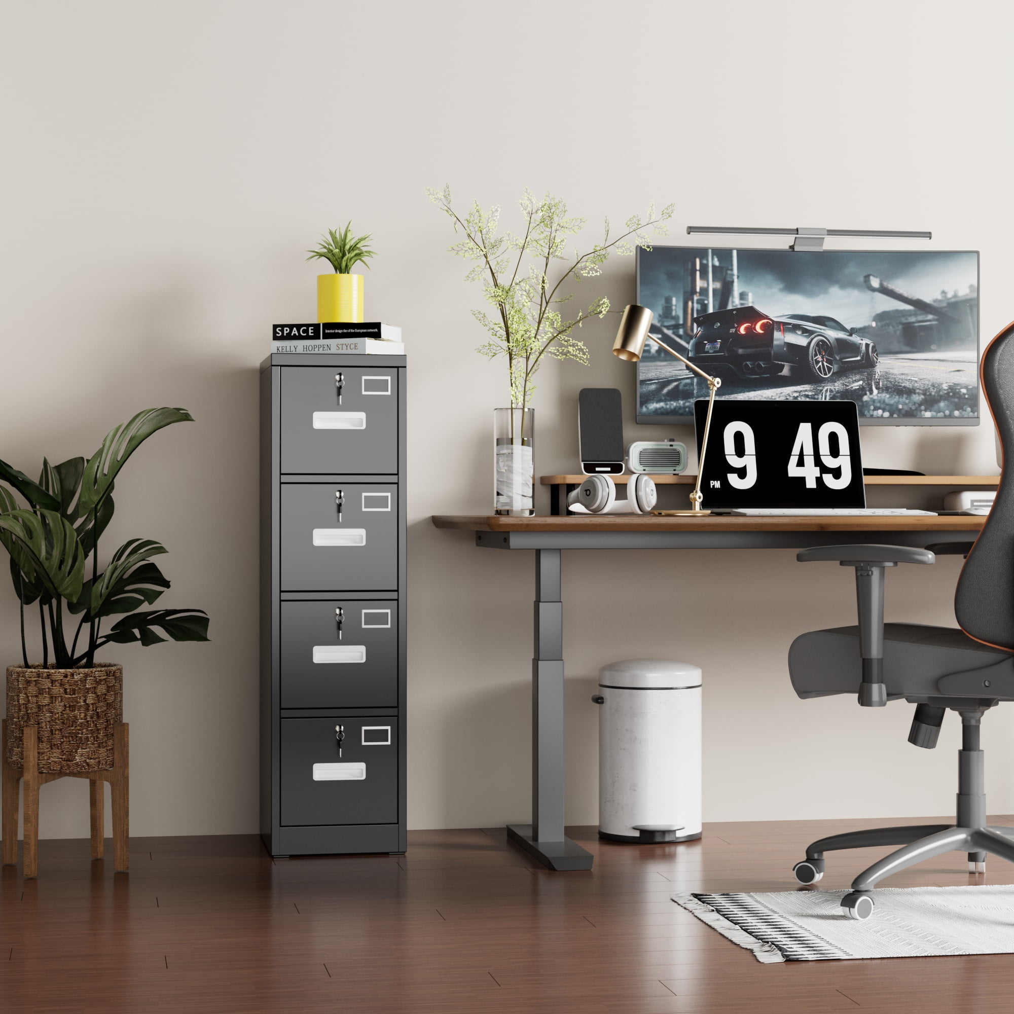 HUAXRON 4-Drawer Vertical File Cabinet with Individual Locks and Hanging Folder Rails (Black) hvun2