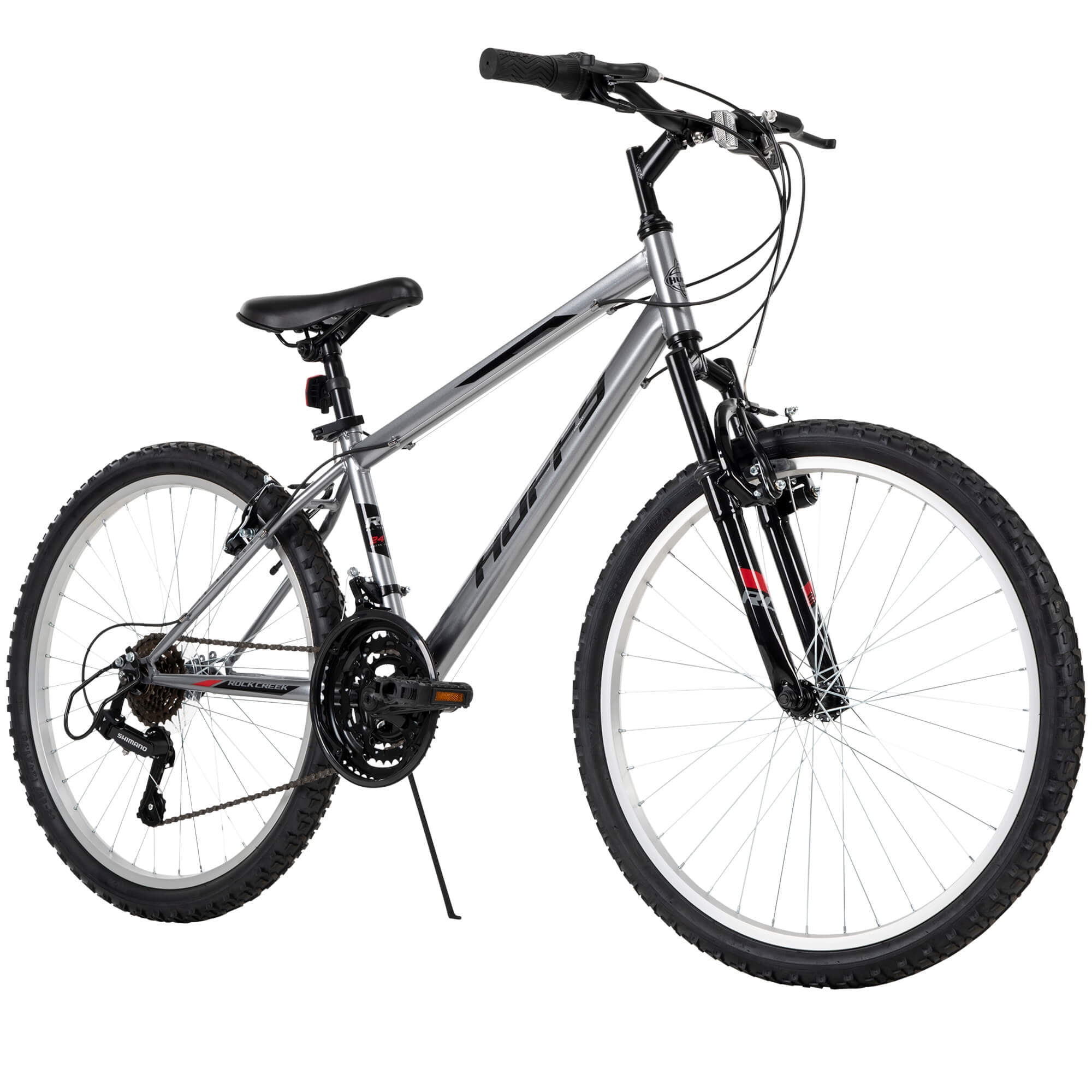 Huffy Rock Creek Mountain Bike, 18-Speed Trail Bicycle, Front Suspension, (Gray, 24 in) yie4l