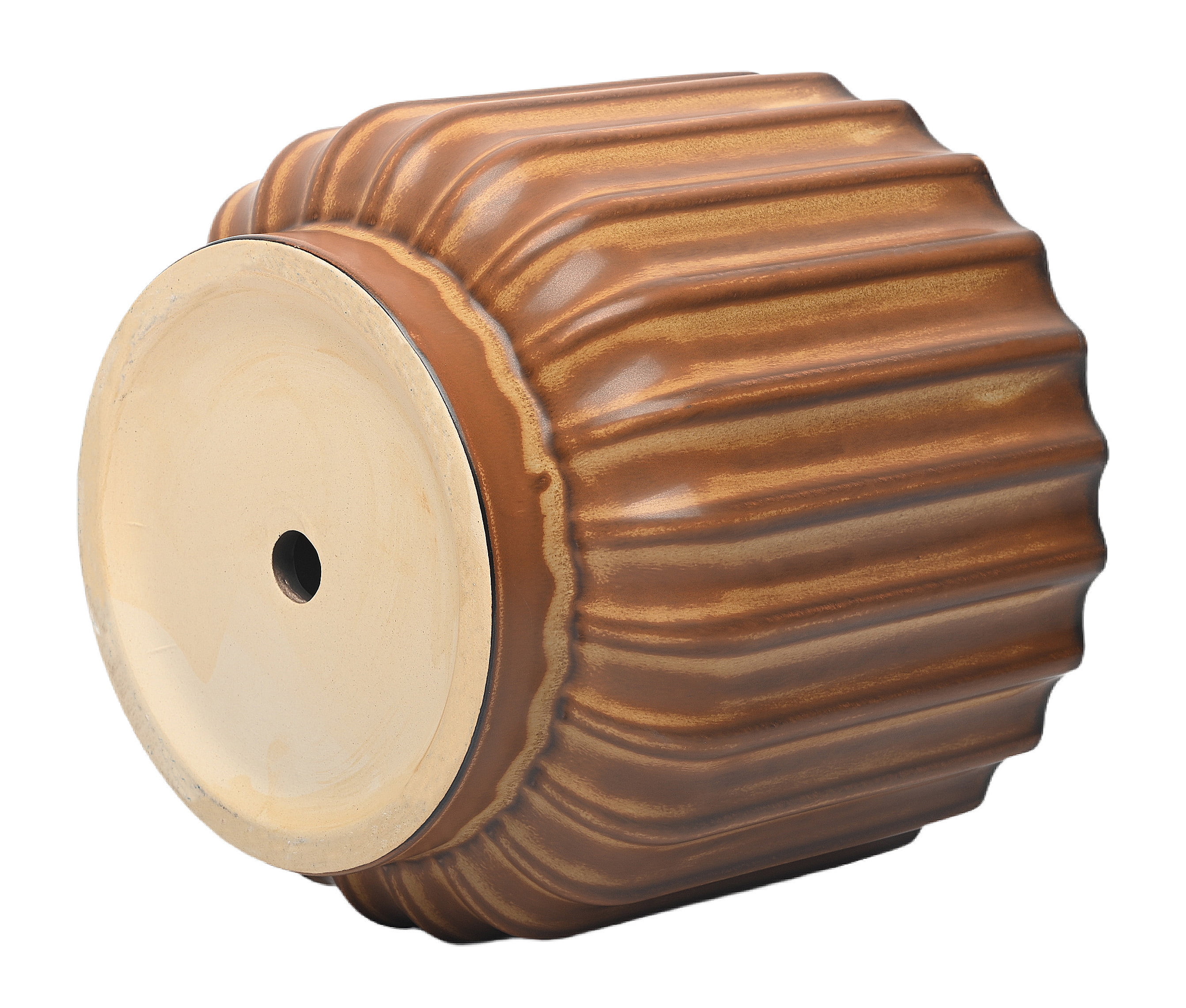 Better Homes & Gardens Paul Planter Ribbed Ceramic Indoor Outdoor Plant Pot (Copper, 9 in) gkp52