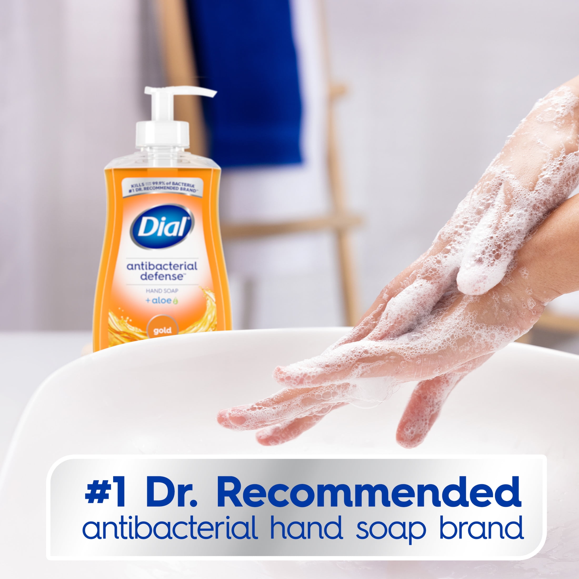 Dial Antibacterial Defense Liquid Hand Soap, Moisturizing Formula with Aloe Vera (Gold, 11 fl oz) gszu3