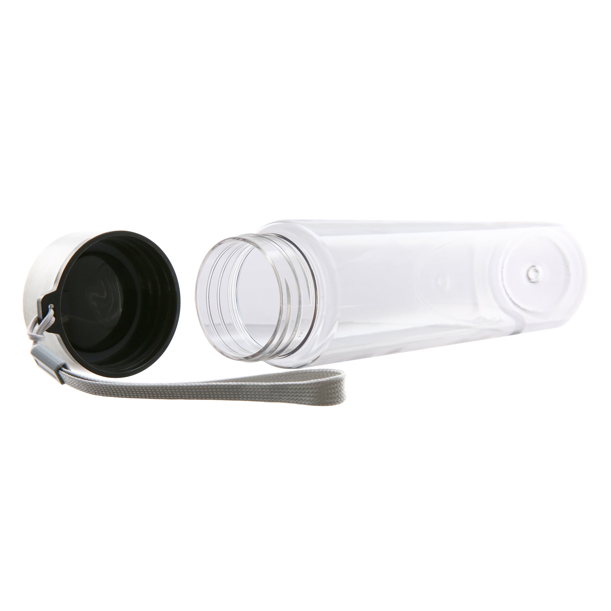 Mainstays Durable Plastic Water Container with Stainless Steel Screw Cap and Carry Strap (Clear, 18 oz) fgjok
