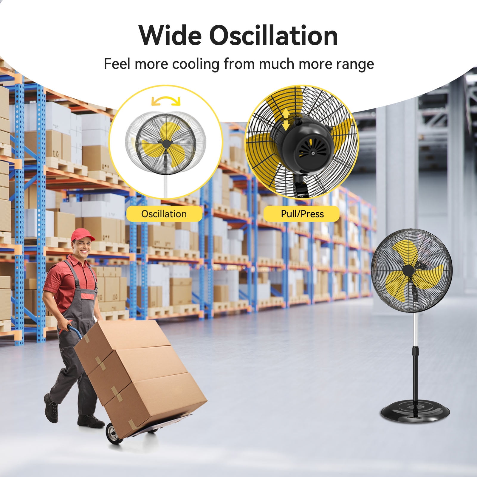 Generic 20-inch High Velocity Industrial Standing Fan, 3-Speed Professional Air Circulator for Commercial Warehouse and Garage (Yellow, 20 in) snmzn