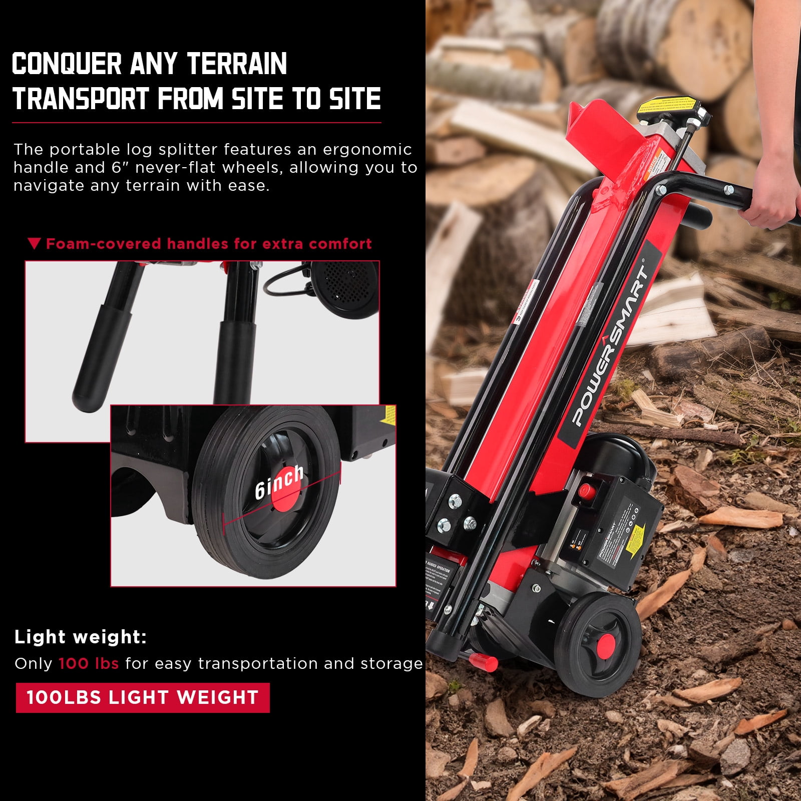 PowerSmart 7-Ton Electric Log Splitter, 15A Motor, Horizontal Wood Splitter for Firewood (20 in Length Capacity) 0kczh