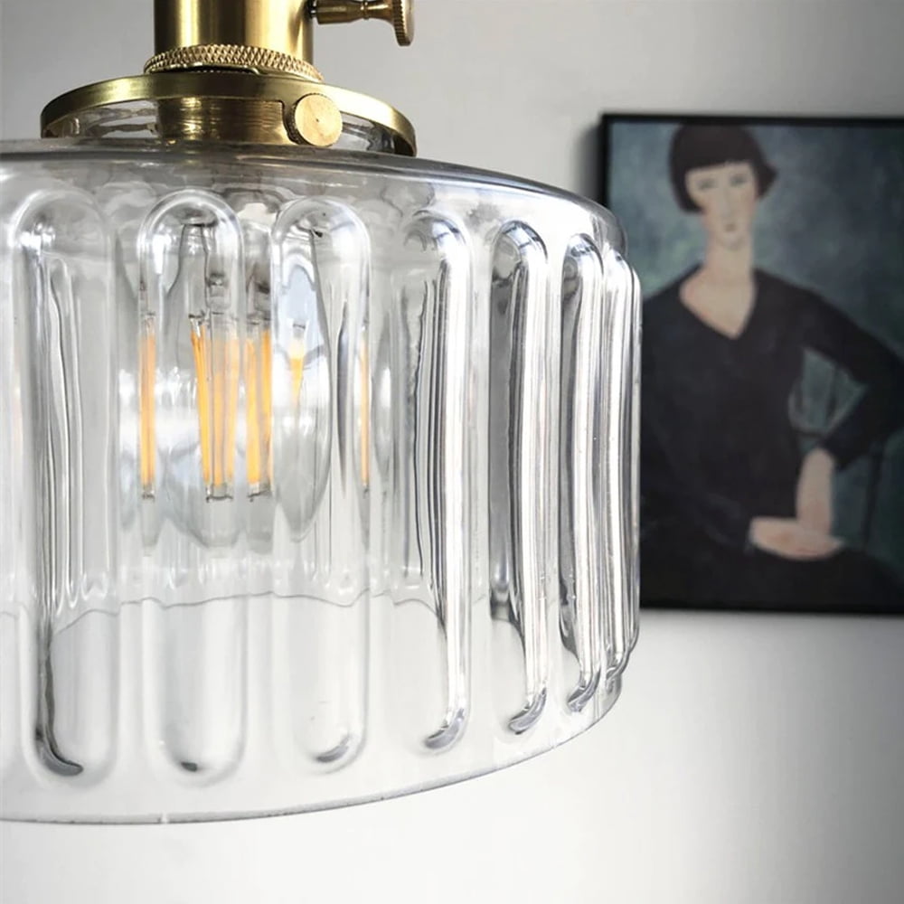 Arturesthome Vintage Glass Pendant Light, Wavy Cylinder Hanging Lamp for Kitchen Island (Green, 8 in) 4xqx1