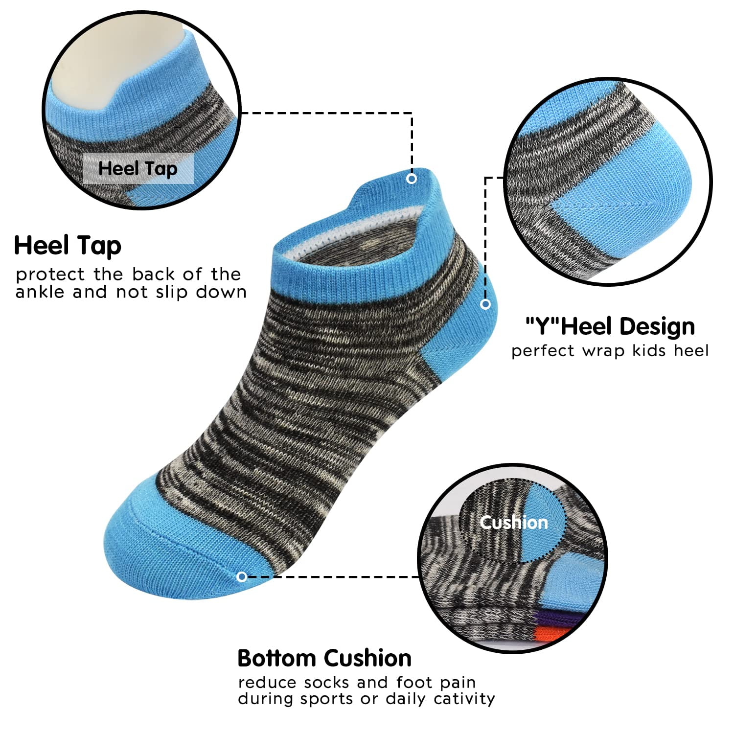 HYCLES Kids Athletic Ankle Socks Striped Half Cushion Low Cut Sports Socks (Brown, 12 Pairs) 9cnse
